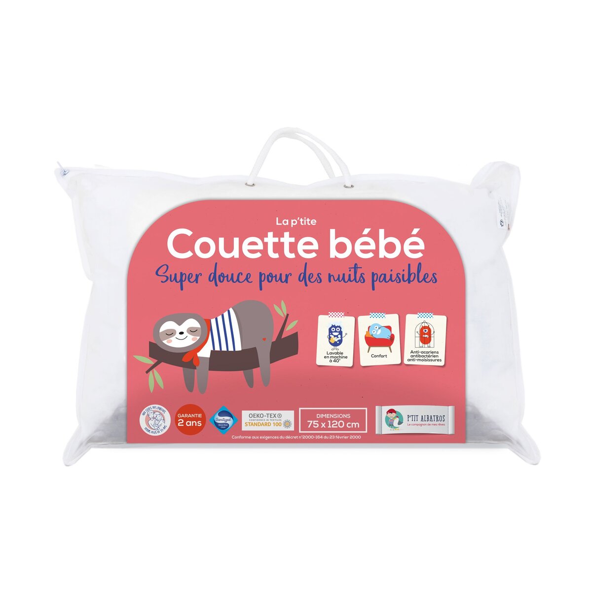 P'tit lit - Couette Bébé  Enfant - 75x120 cm - Anti Acariens