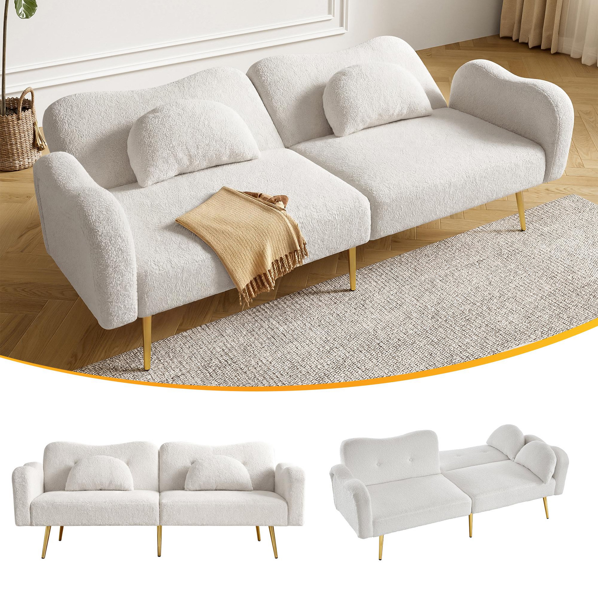 Voir la diapositive 2 : MERAX Canapé droit convertible 2 places tissu