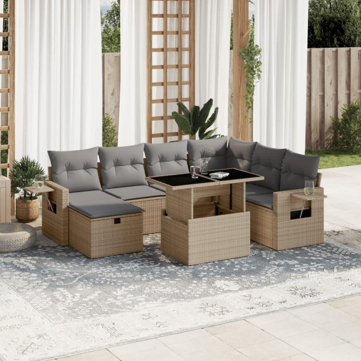 VIDAXL Salon de jardin avec coussins 8 pcs beige resine tressee
