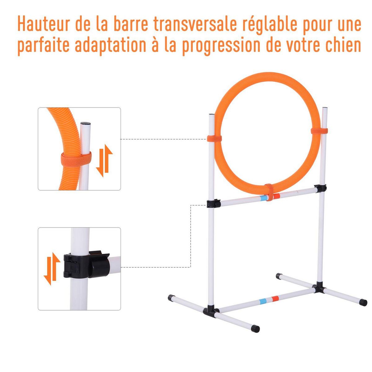 PAWHUT Agility sport pour chiens anneau d'agilité et obstacle 2 en 1 avec sac de transport plastique blanc orange