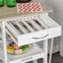 Voir la diapositive 5 : HOMCOM Chariot de service desserte de cuisine à roulettes panier + 2 plateaux amovibles, tiroir, étagère MDF chêne clair bois pin