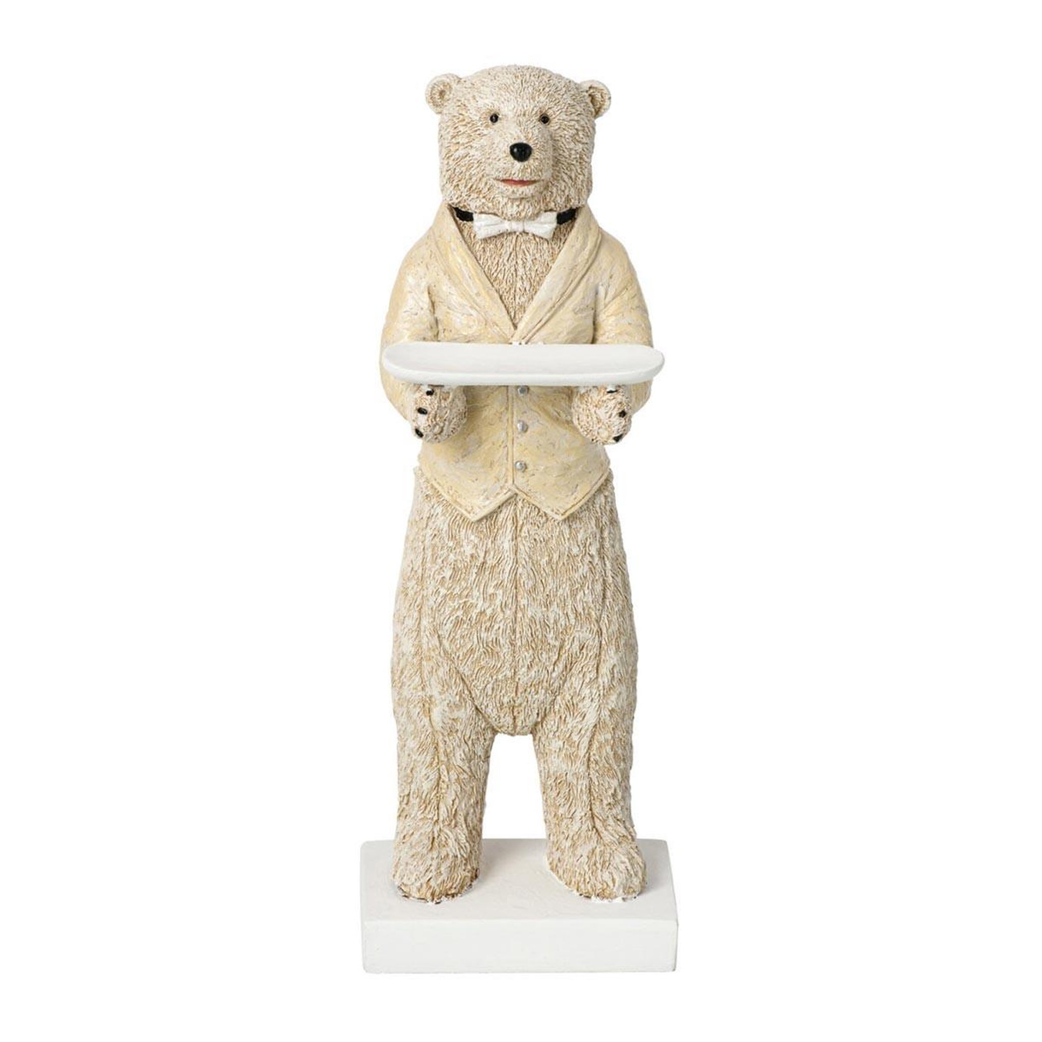 J-LINE Statuette ours serveur  théa  30cm beige