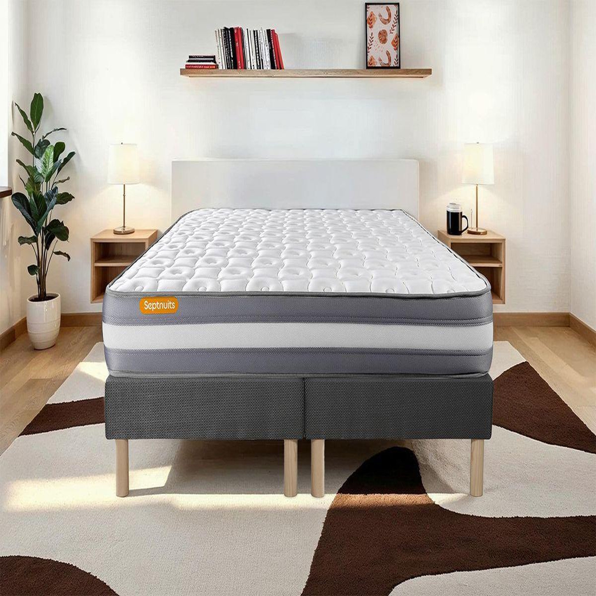 Voir la diapositive 1 : SEPTNUITS Matelas + double sommiers gris Memo Plus Mémoire de forme 3 zones