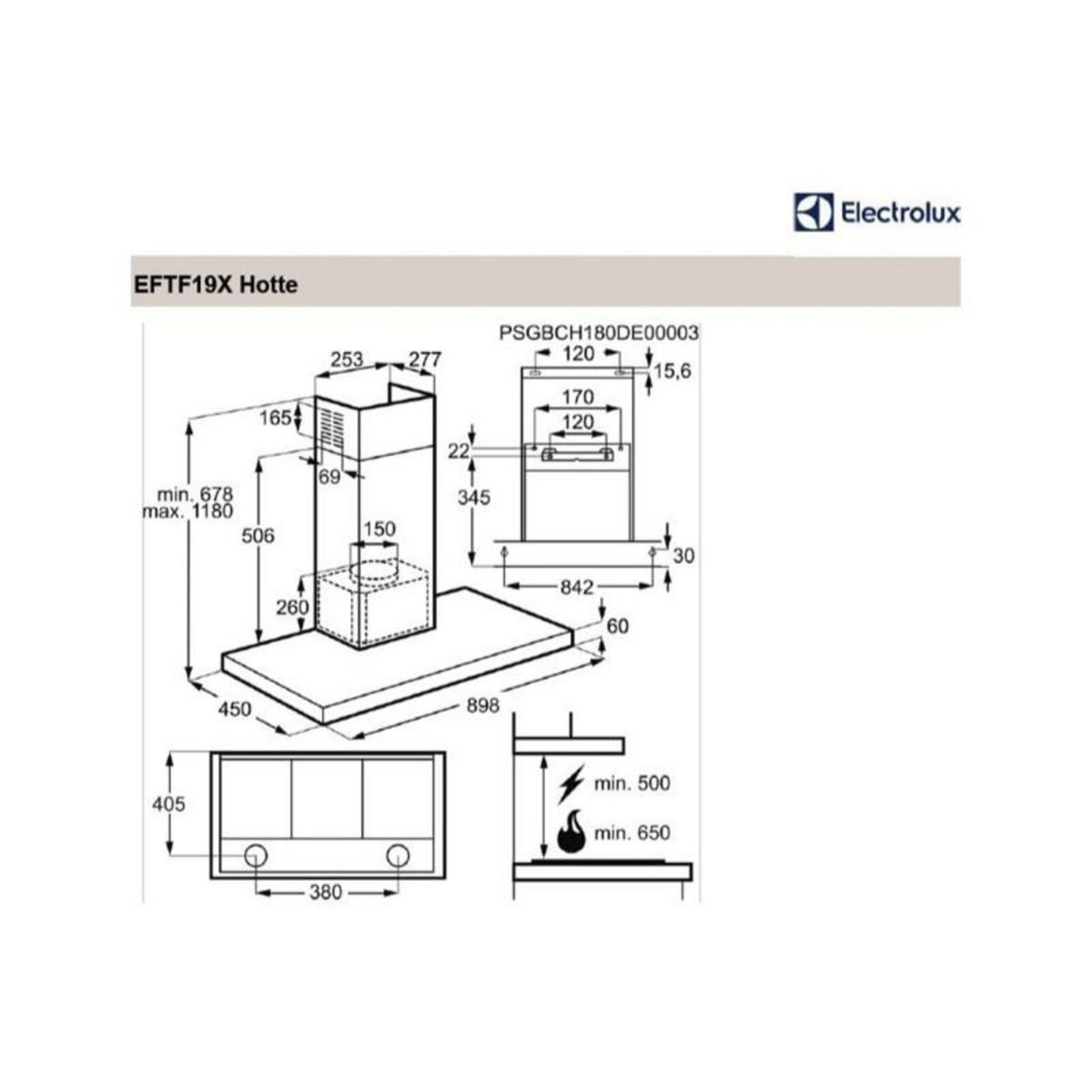 ELECTROLUX Hotte décorative murale Electrolux EFTF19X