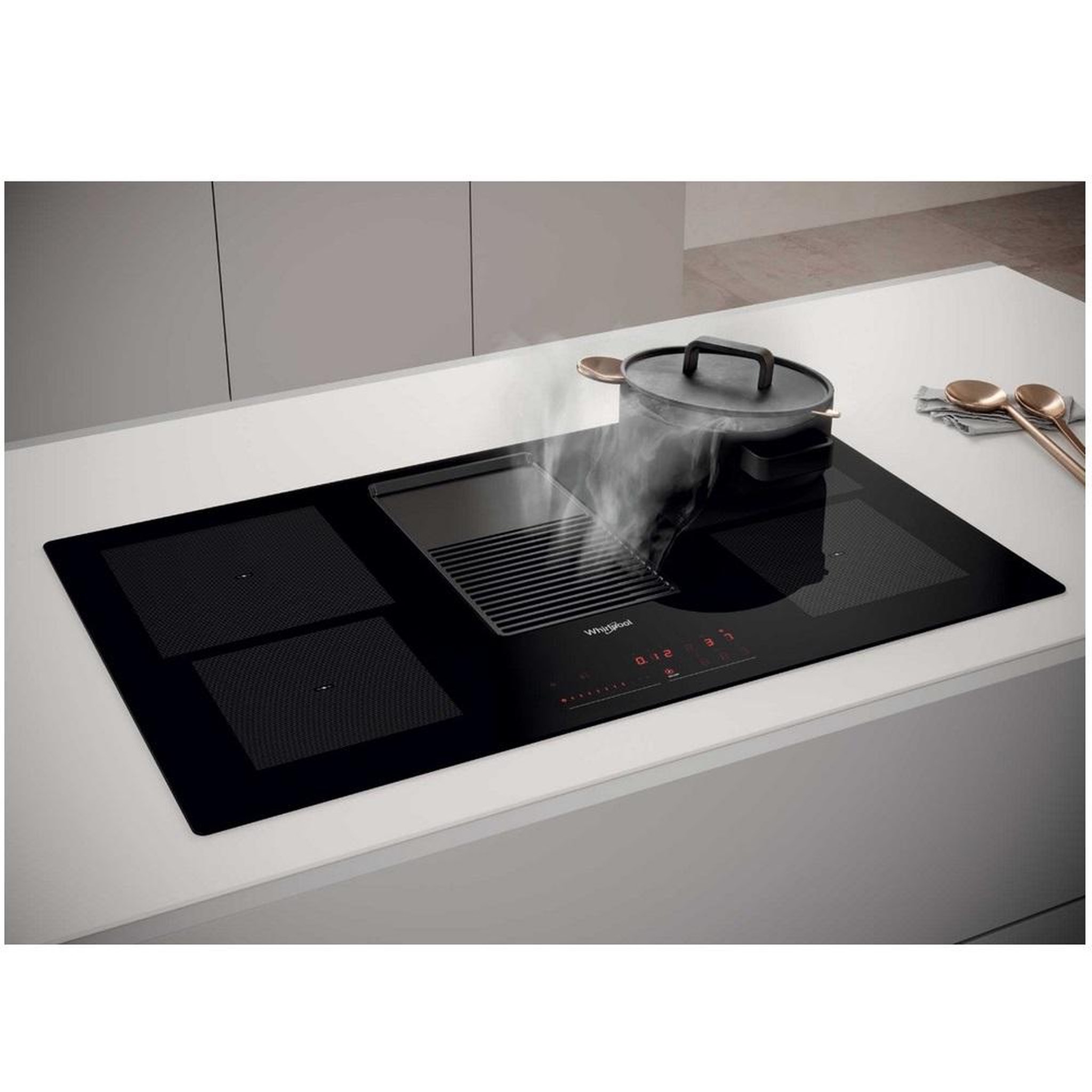 Voir la diapositive 3 : Whirlpool Table de cuisson aspirante induction 83cm 4 feux 7500w noir - wvh92k/1