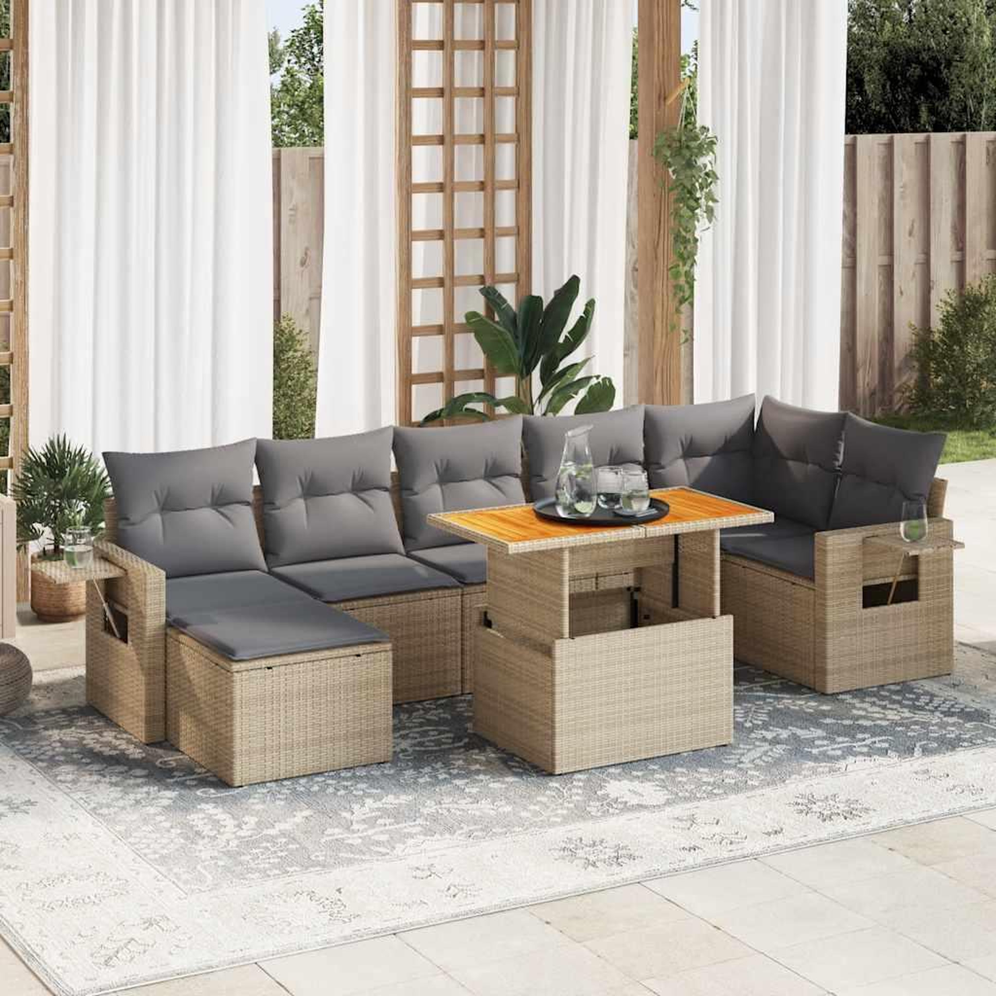 VIDAXL Salon de jardin avec coussins 8 pcs beige resine tressee