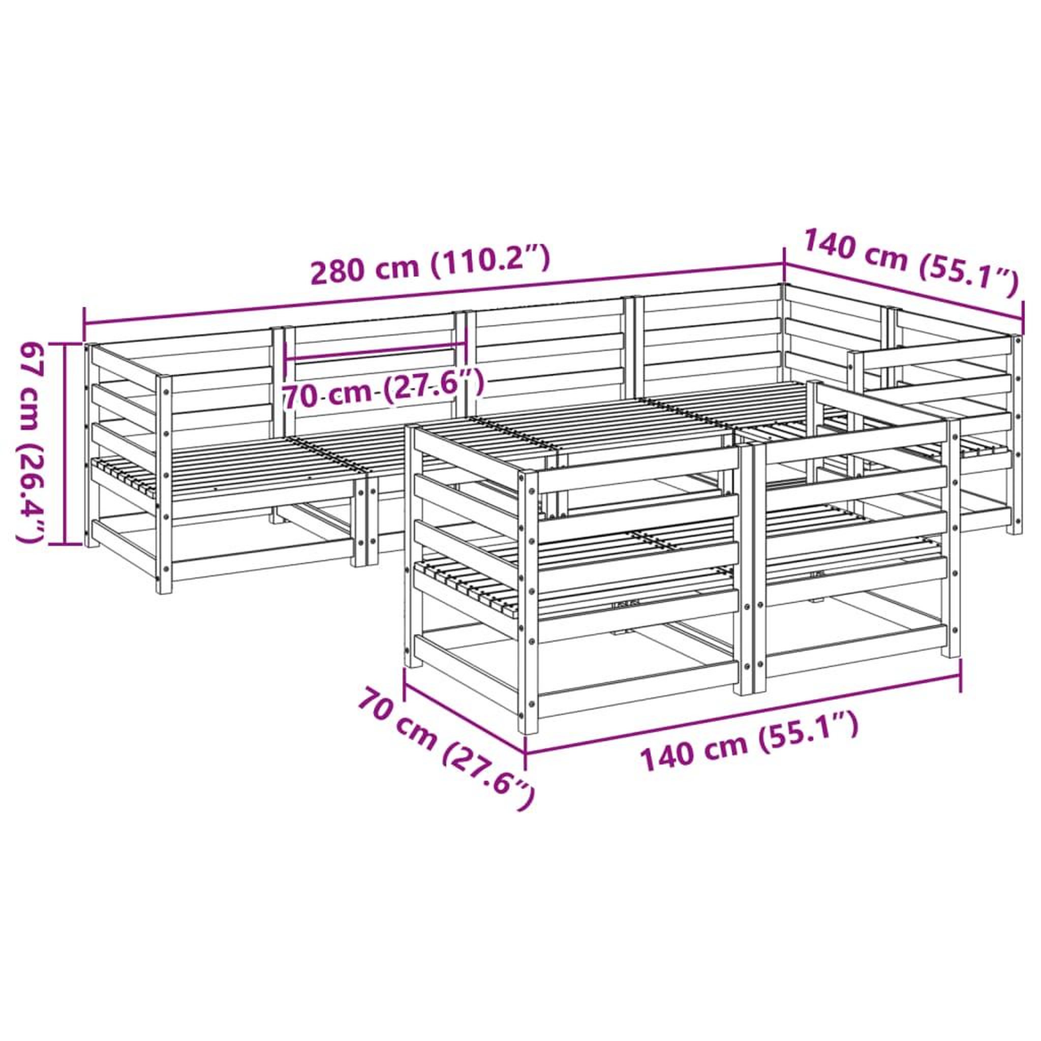 Voir la diapositive 6 : VIDAXL Salon de jardin 7 pcs bois massif sapin de douglas