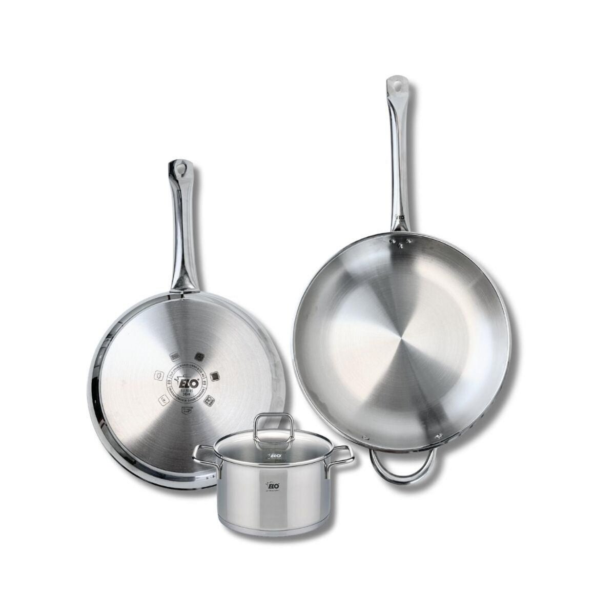ELO Ensemble de 2 Poêles de cuisson 28 et 32 cm et 1 faitout 16 cm Elo Profi Citrin