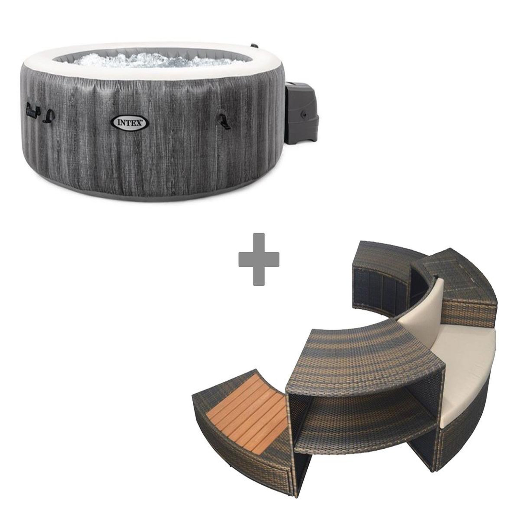 INTEX Pack spa gonflable intex purespa baltik rond bulles 6 places + ensemble mobilier