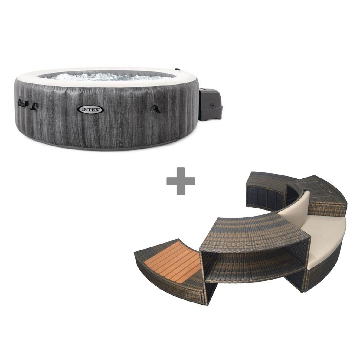INTEX Pack spa gonflable Intex PureSpa Baltik rond Bulles 6 places + Ensemble mobilier
