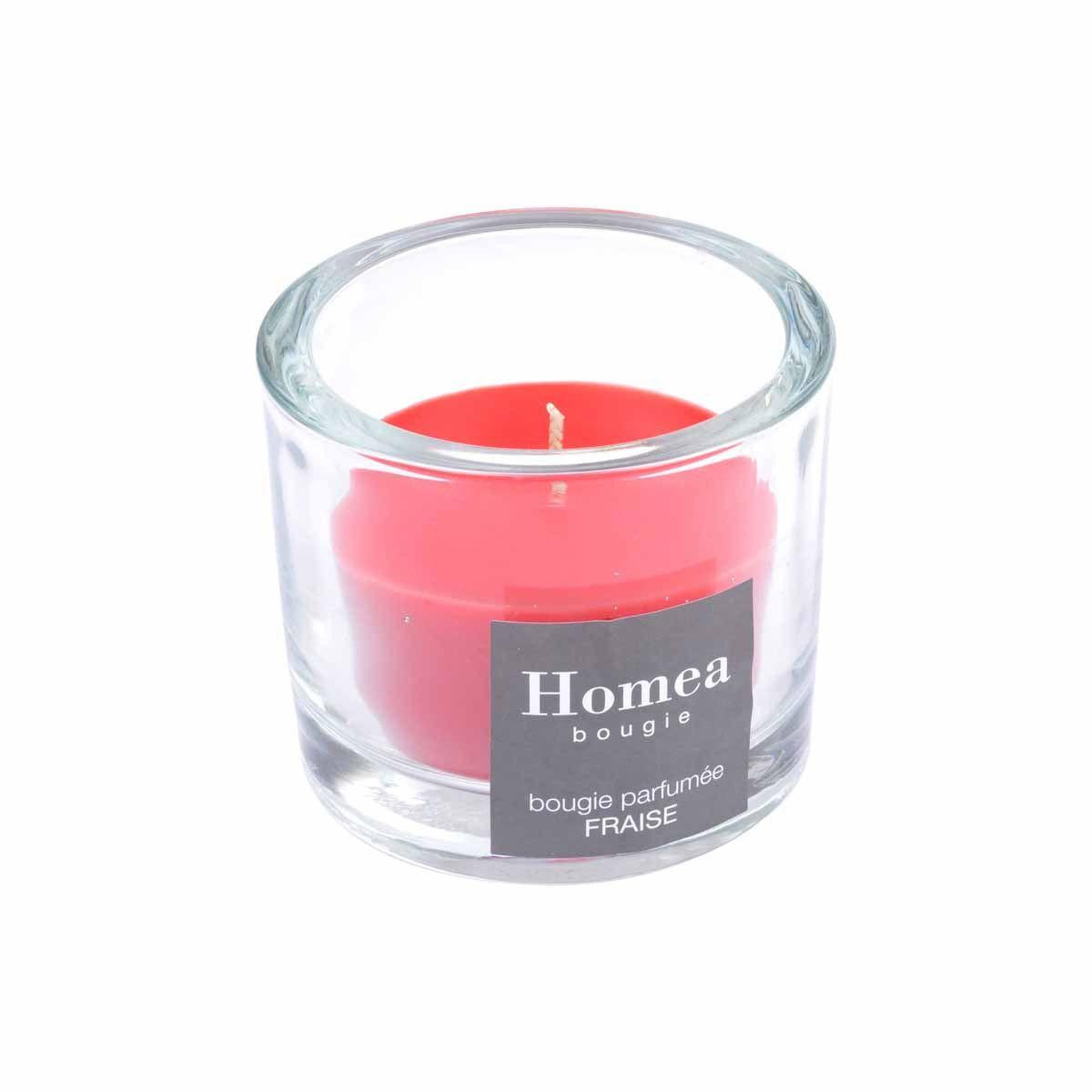 Voir la diapositive 2 : HOMEA Bougie verrine parfumée  essentiel  9cm fraise