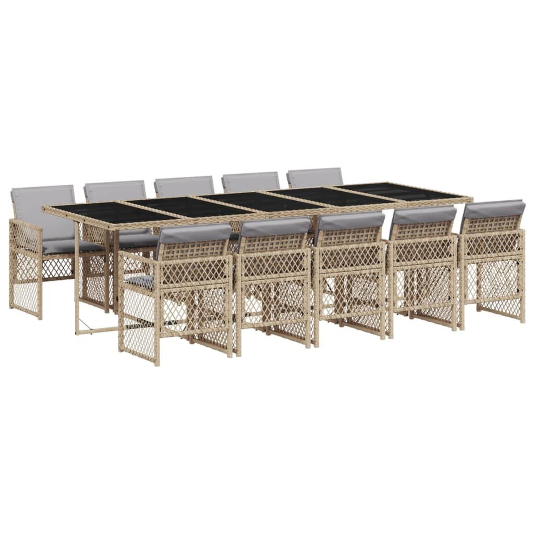 Voir la diapositive 2 : VIDAXL Ensemble a manger de jardin et coussins 11 pcs beige poly rotin