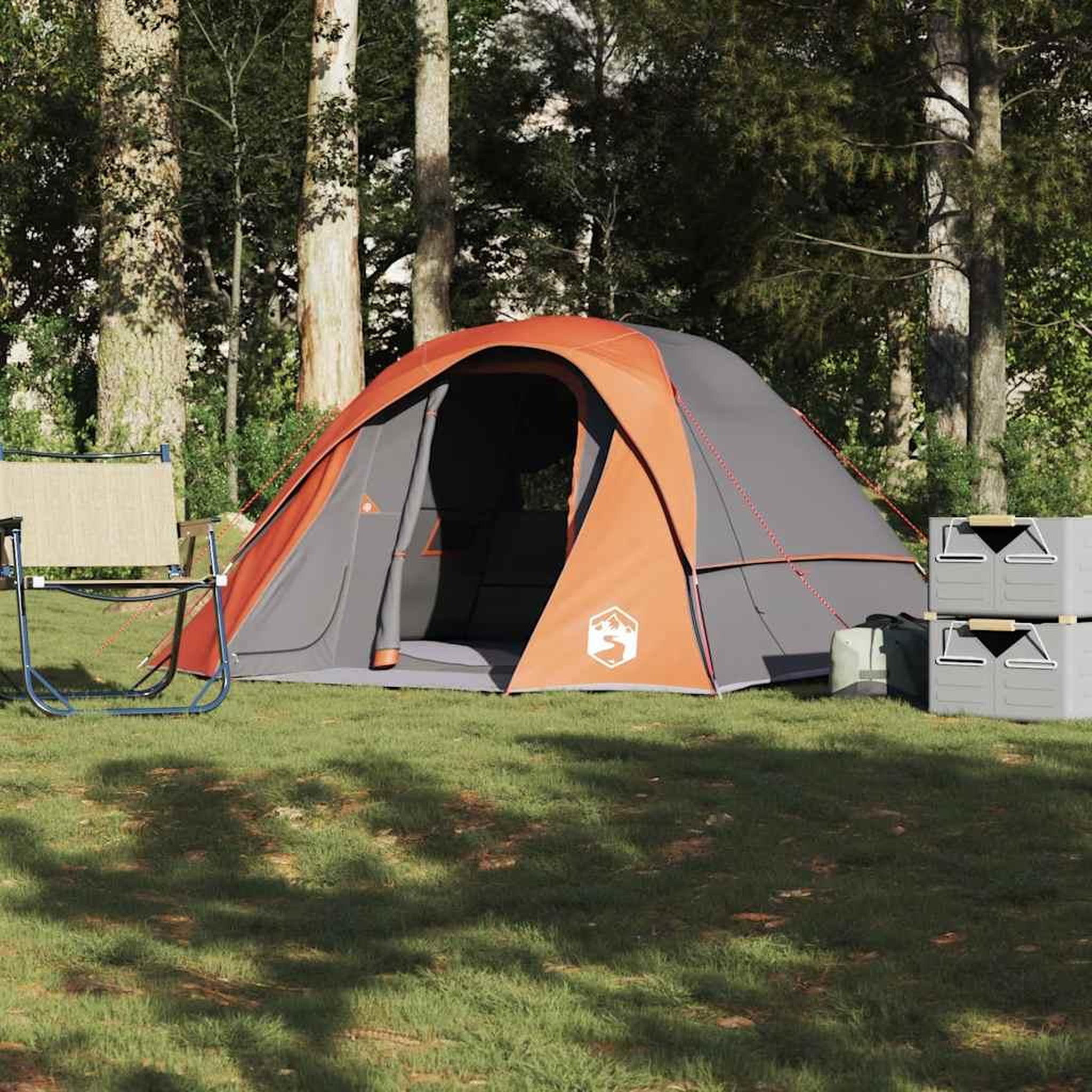 VIDAXL Tente de cabine familiale 6 personnes gris orange impermeable