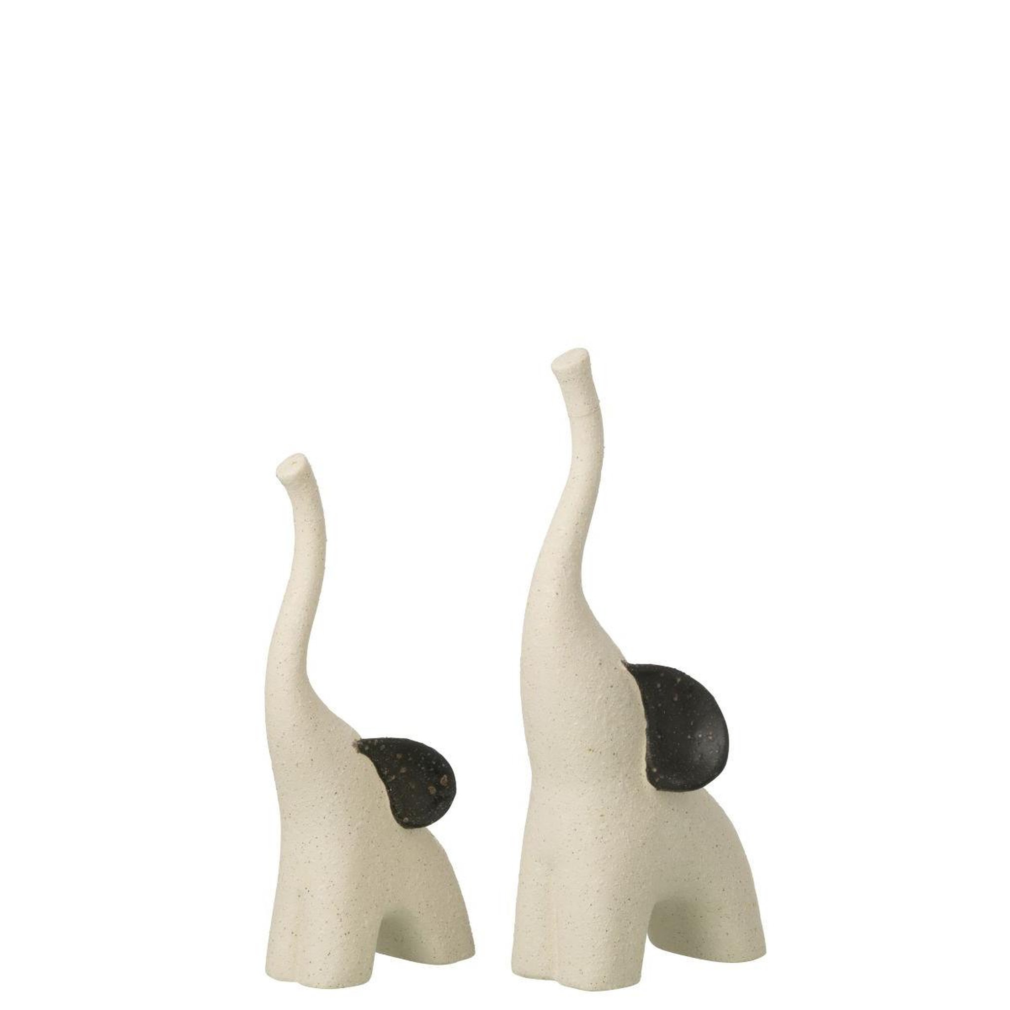 Voir la diapositive 2 : J-LINE Lot de 2 éléphants en grès  zane  30cm blanc cassé