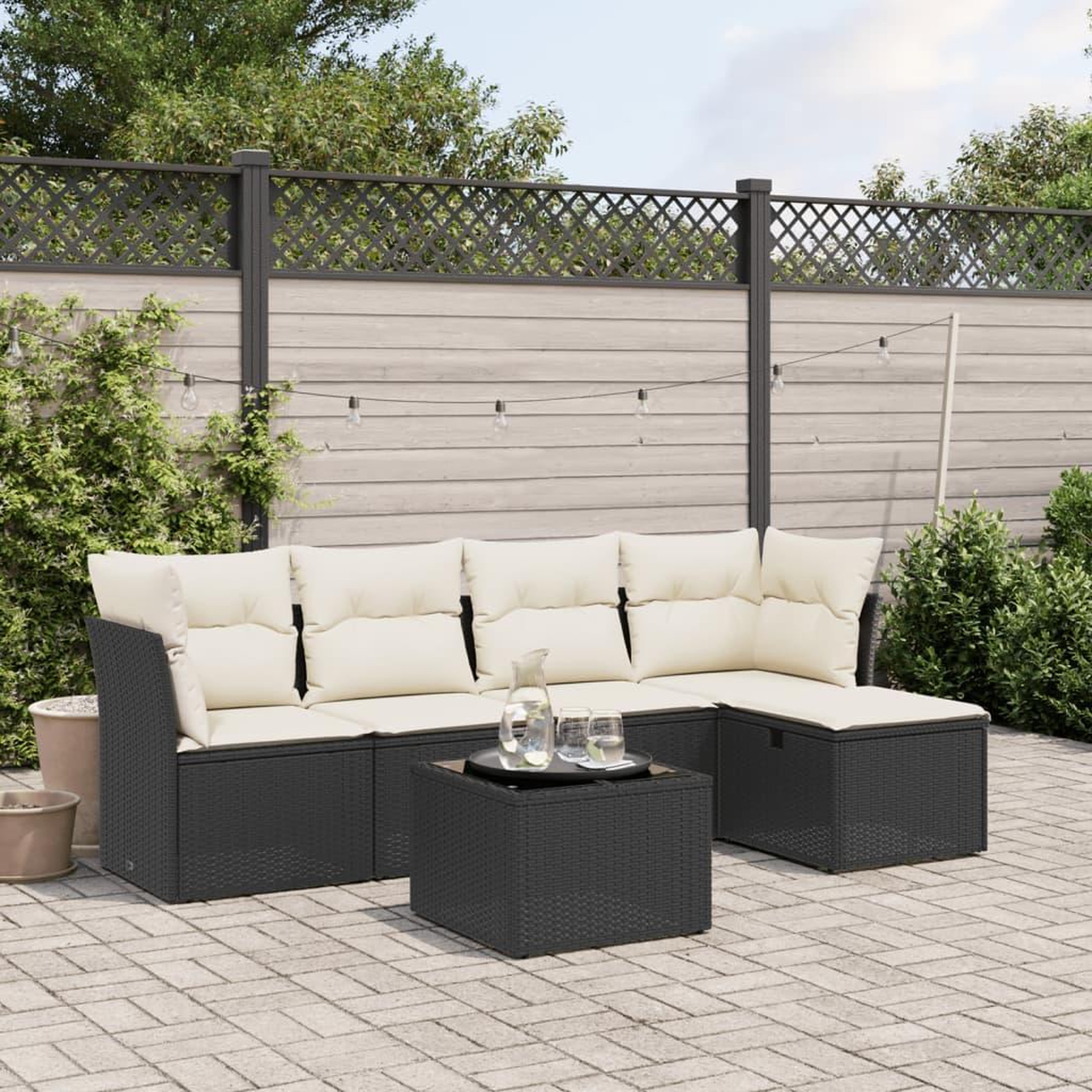 VIDAXL Salon de jardin 6 pcs avec coussins noir resine tressee