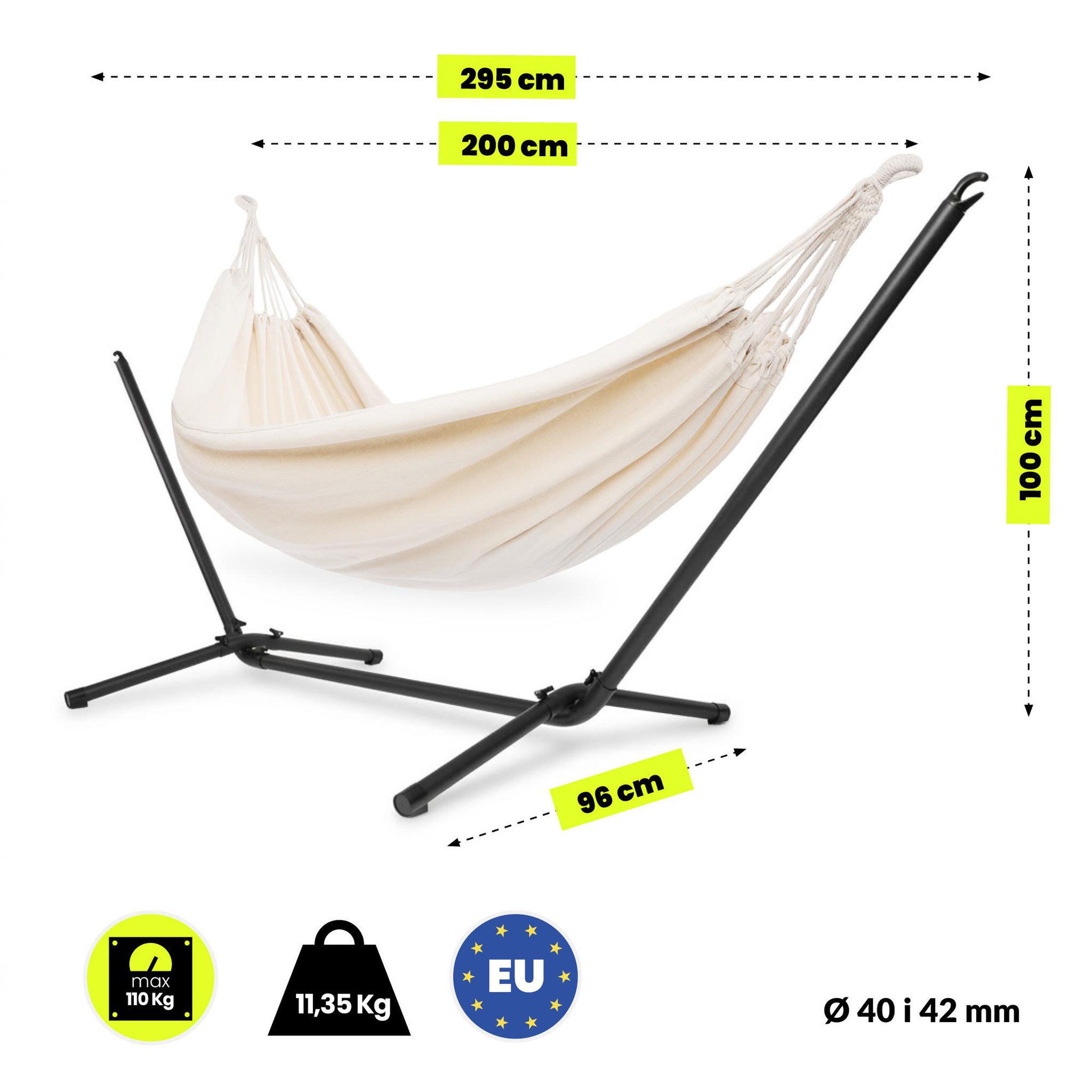 Voir la diapositive 3 : HYPERMOTION Hamac de jardin HyperMotion + Support en Acier Noir 295x100x96 cm 100 kg - Montage Facile