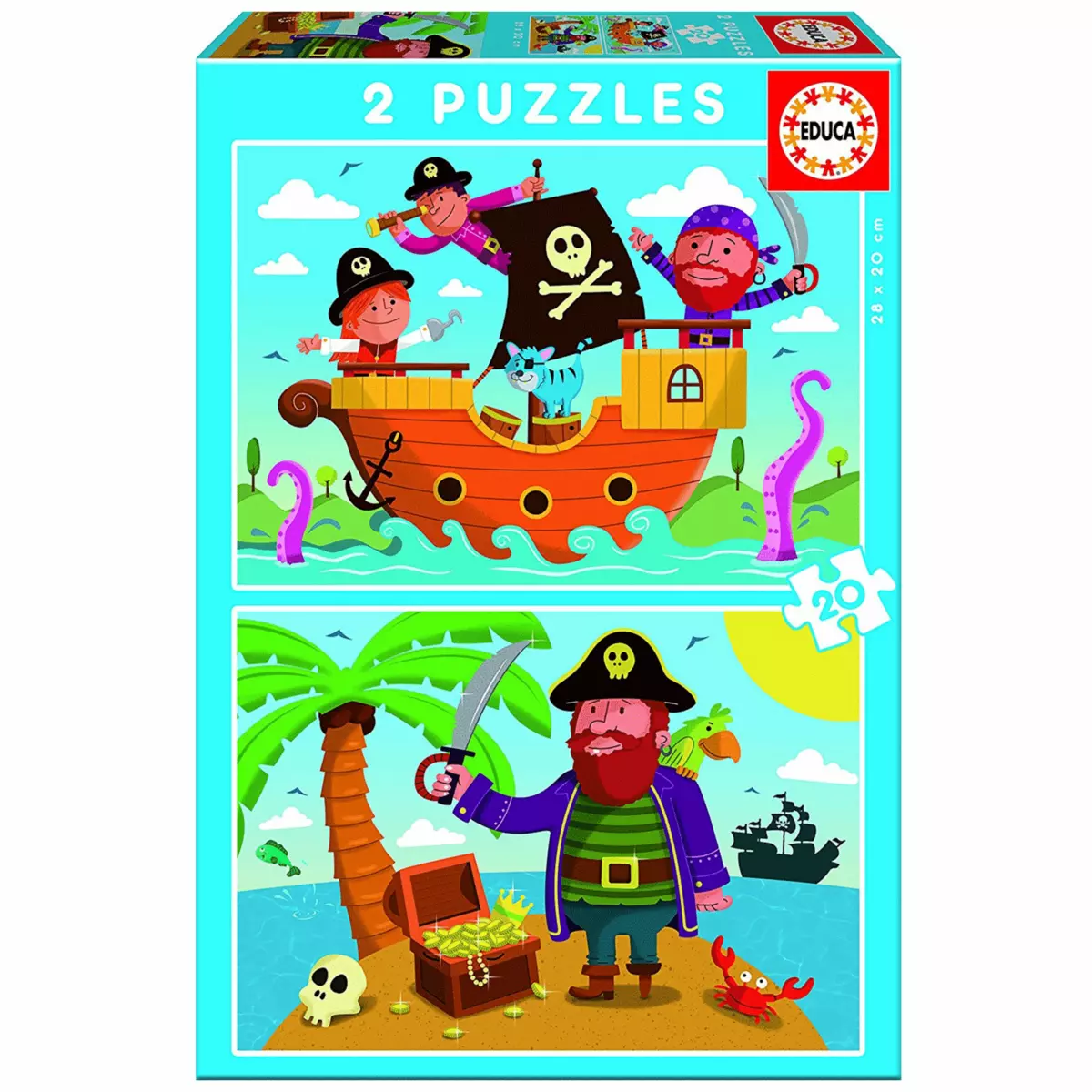 EDUCA Puzzle 2 x 20 pièces : les pirates