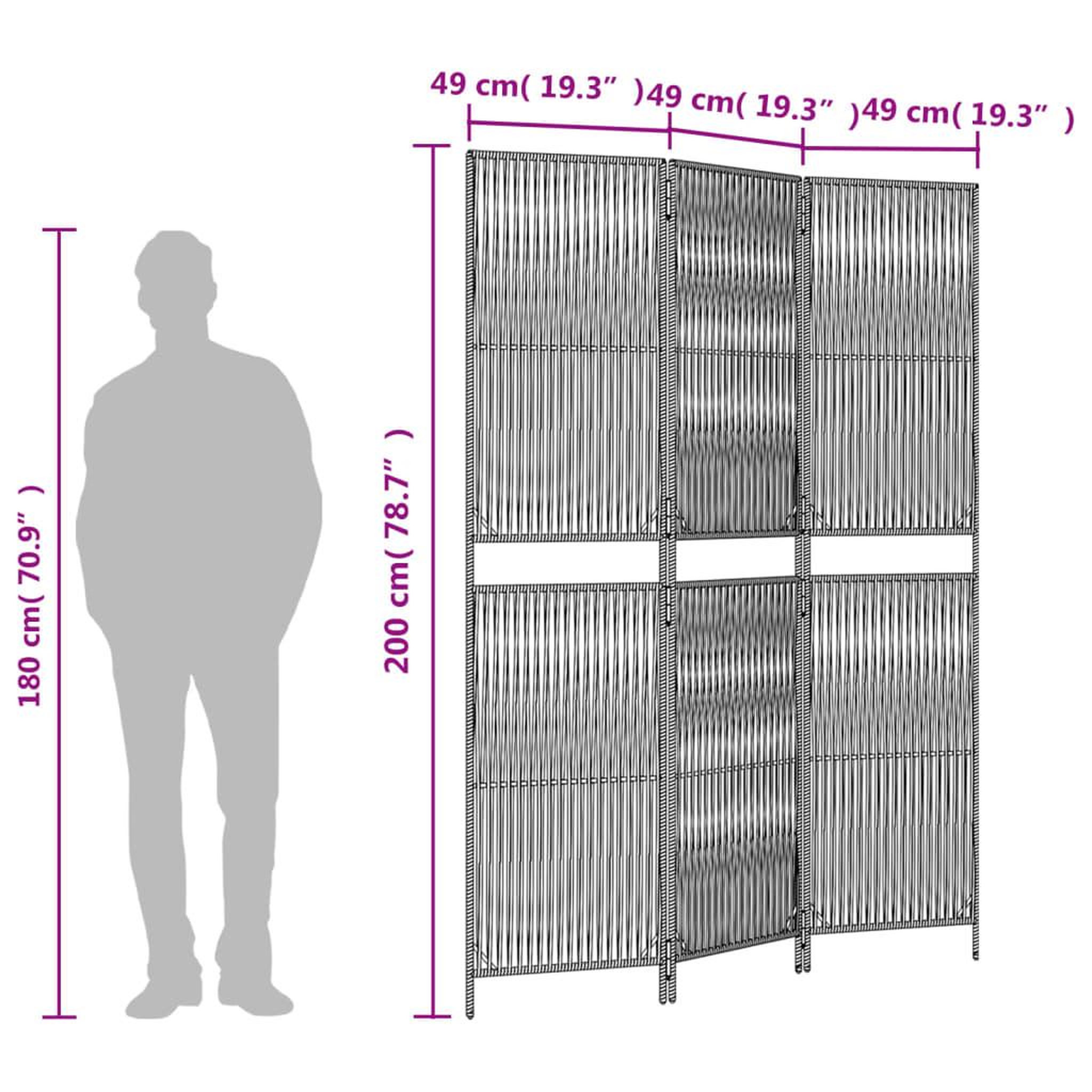 Voir la diapositive 6 : VIDAXL Cloison de separation 3 panneaux gris resine tressee
