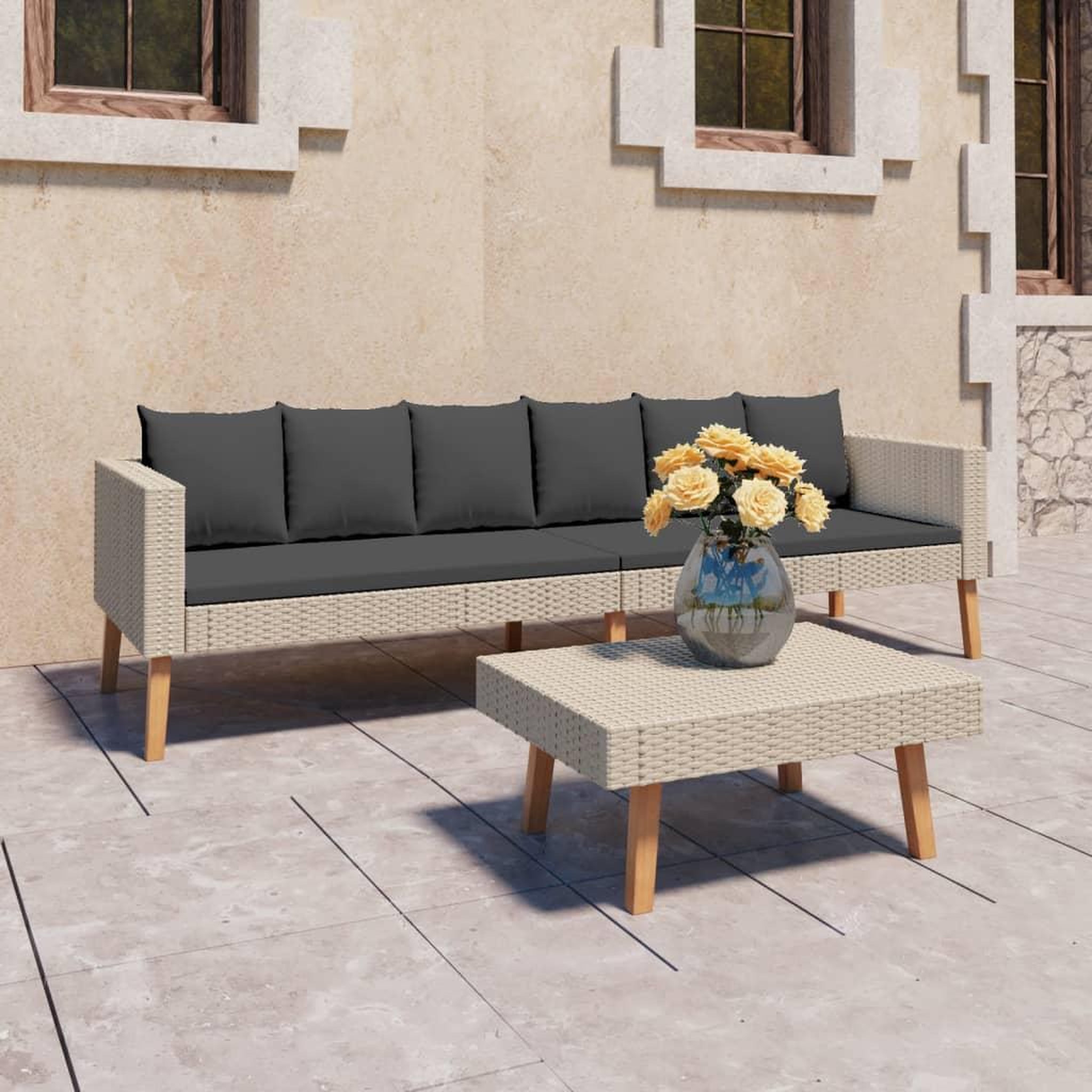 Voir la diapositive 1 : VIDAXL Salon de jardin 2 pcs avec coussins Resine tressee Beige