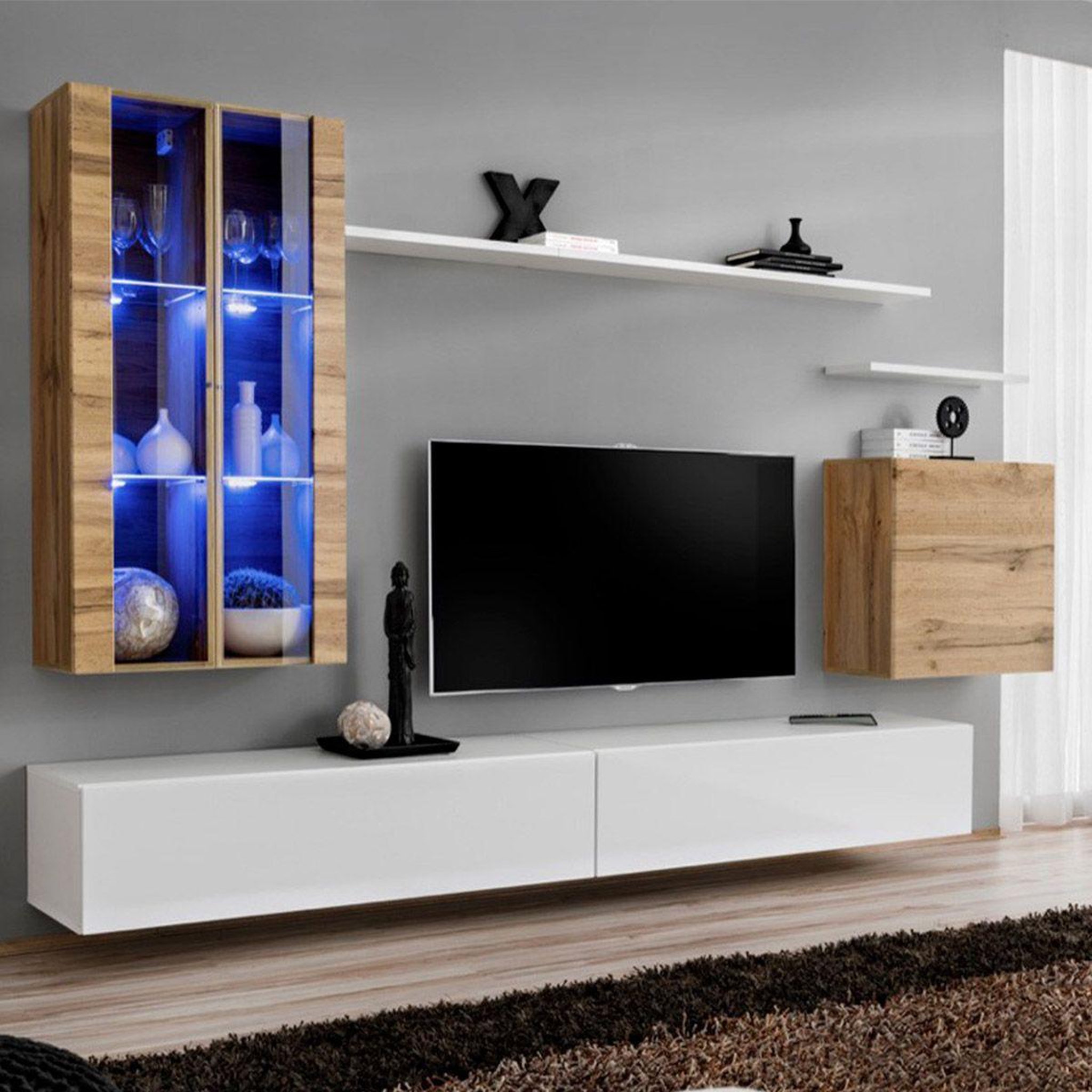 Paris Prix Meuble tv mural design  switch xii  270cm naturel & blanc