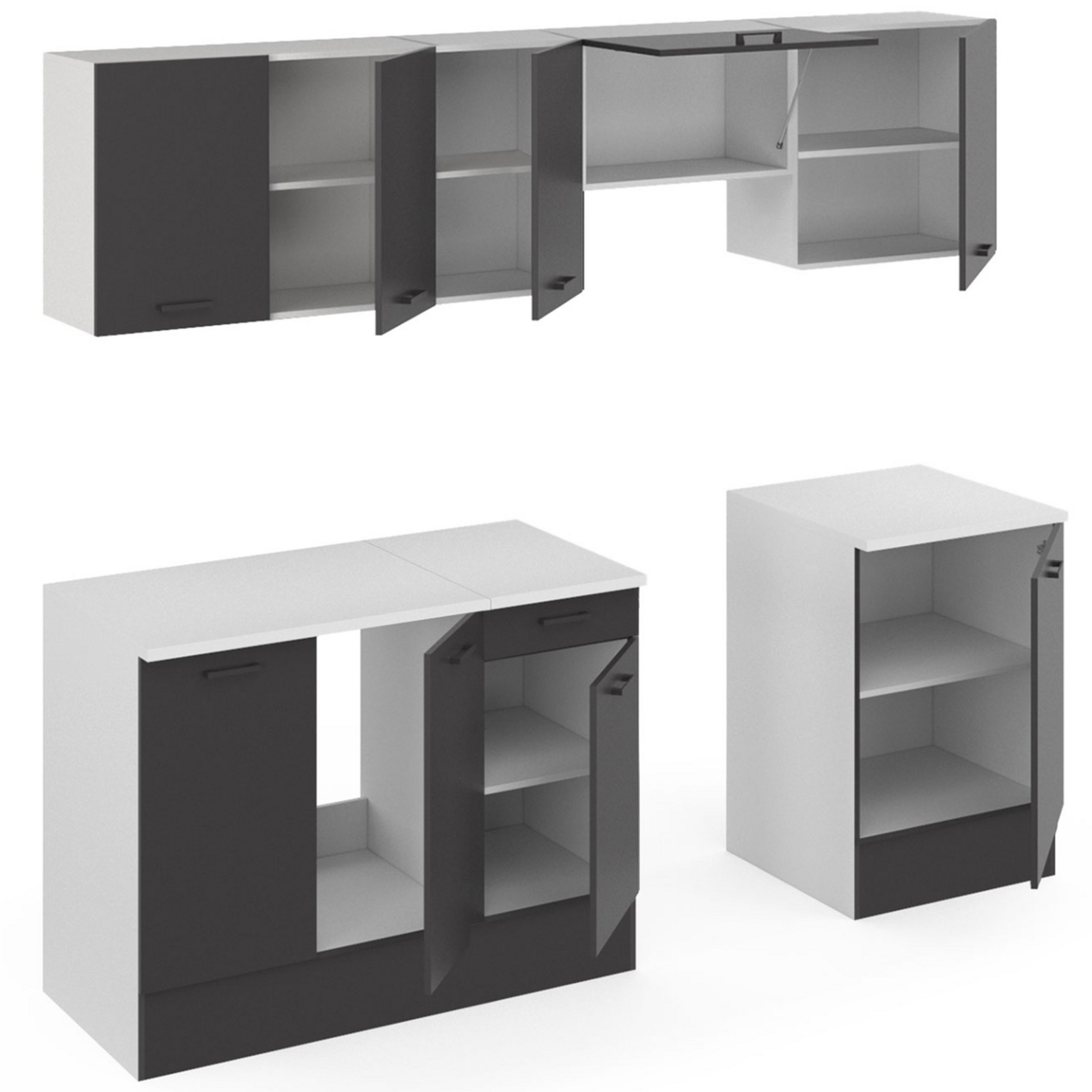 ID MARKET Cuisine complète 240 cm SUBTIL avec plan de travail 7 éléments blanc et gris