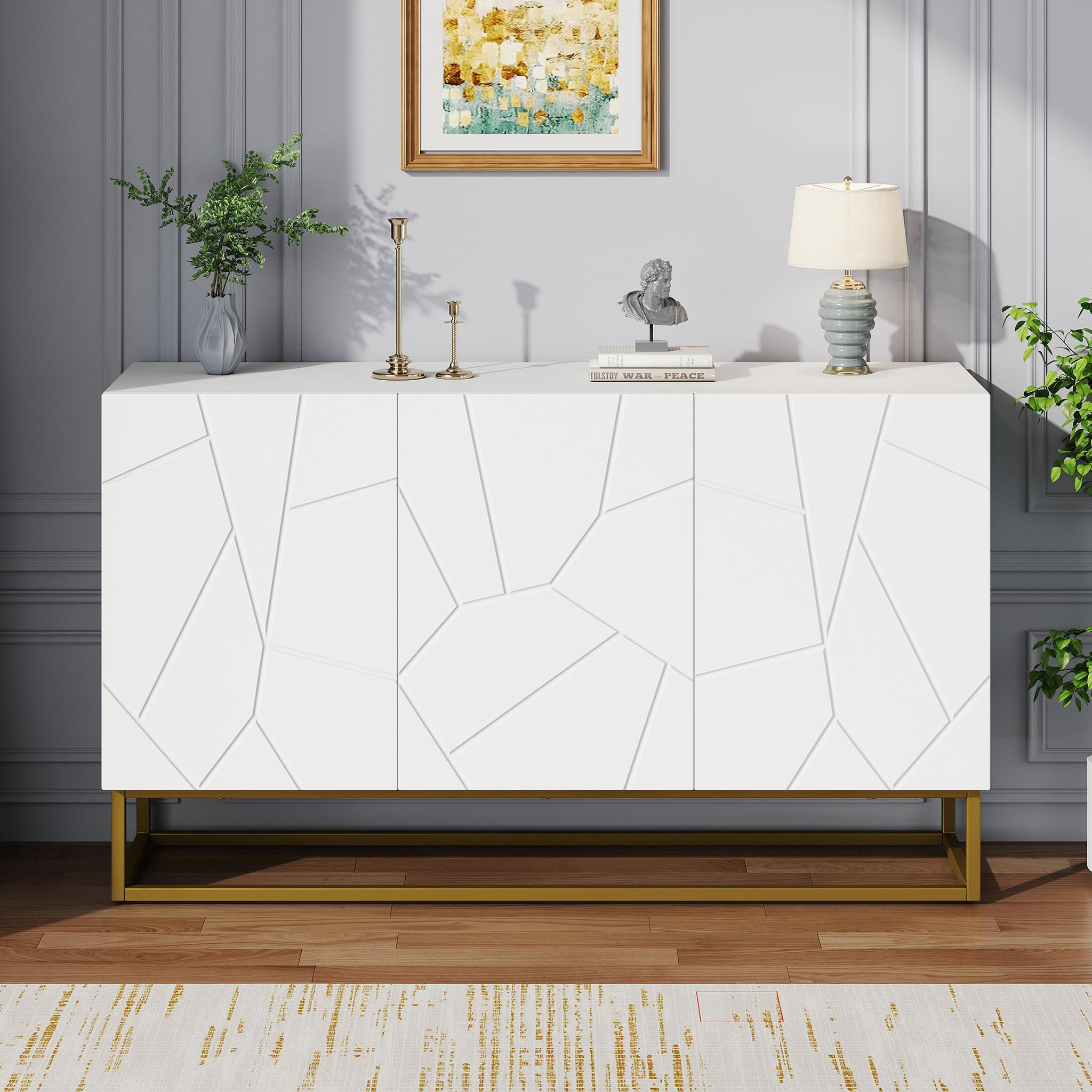 Voir la diapositive 2 : MERAX Buffet 3 porte(s) 0 tiroir(s) - 130 cm blanc panneaux de particules