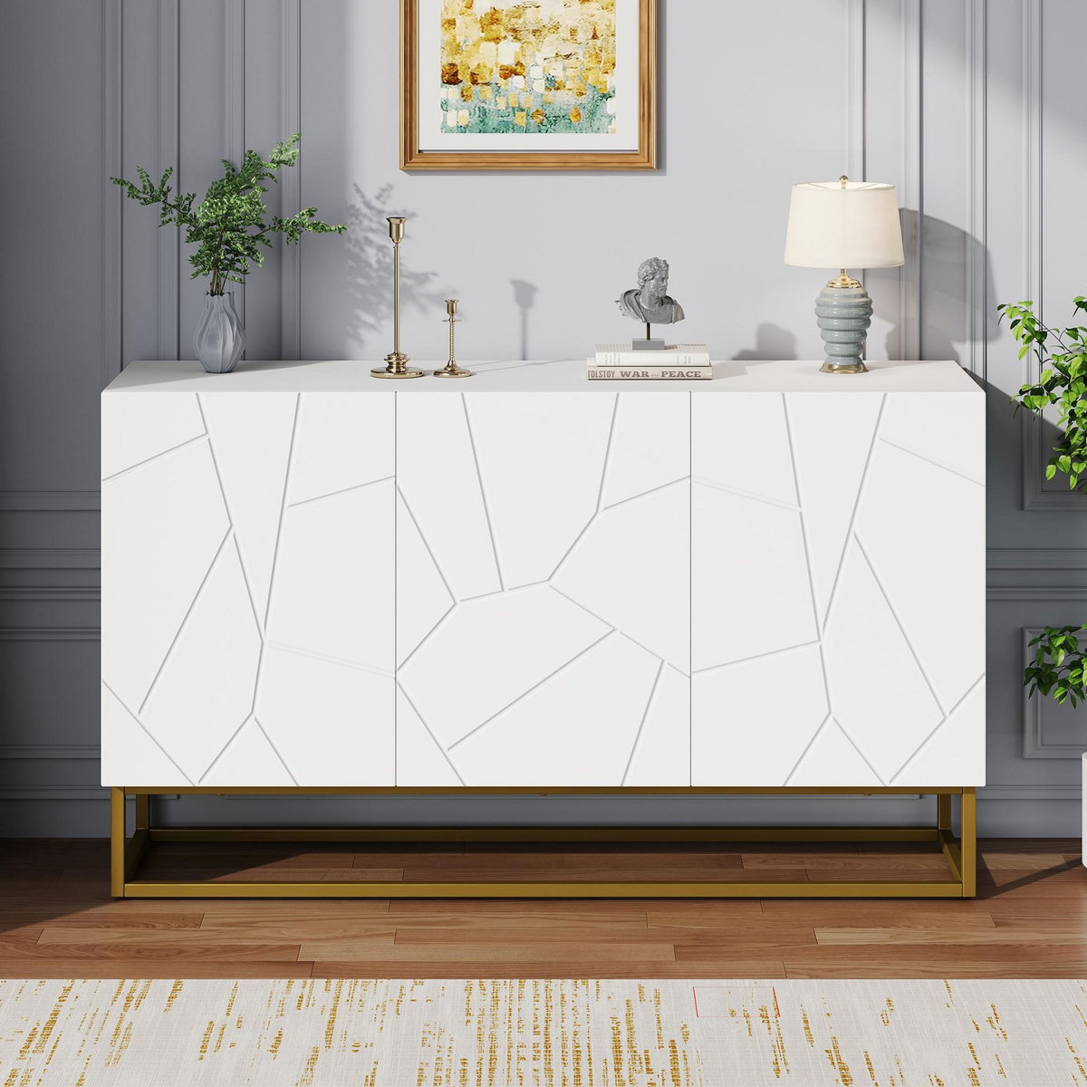 MERAX Buffet 3 porte(s) 0 tiroir(s) - 130 cm blanc panneaux de particules