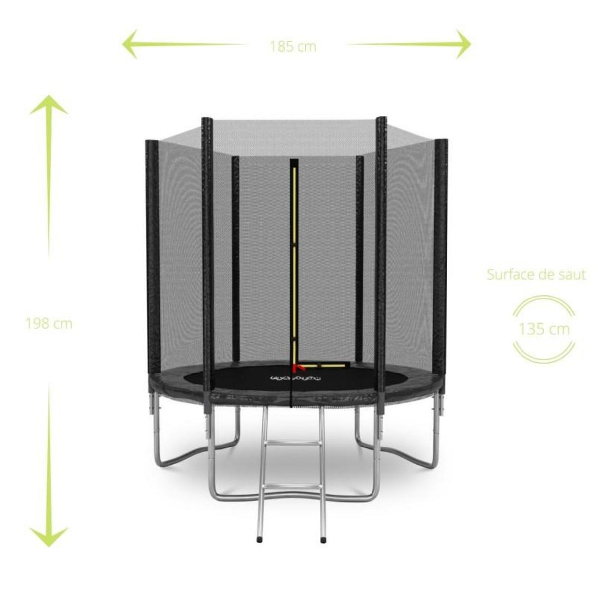 PLAY4FUN Trampoline de Jardin Deluxe 6FT ø185cm Noir - avec Filet de sécurité, Tapis de saut, Coussin de protection, Echelle