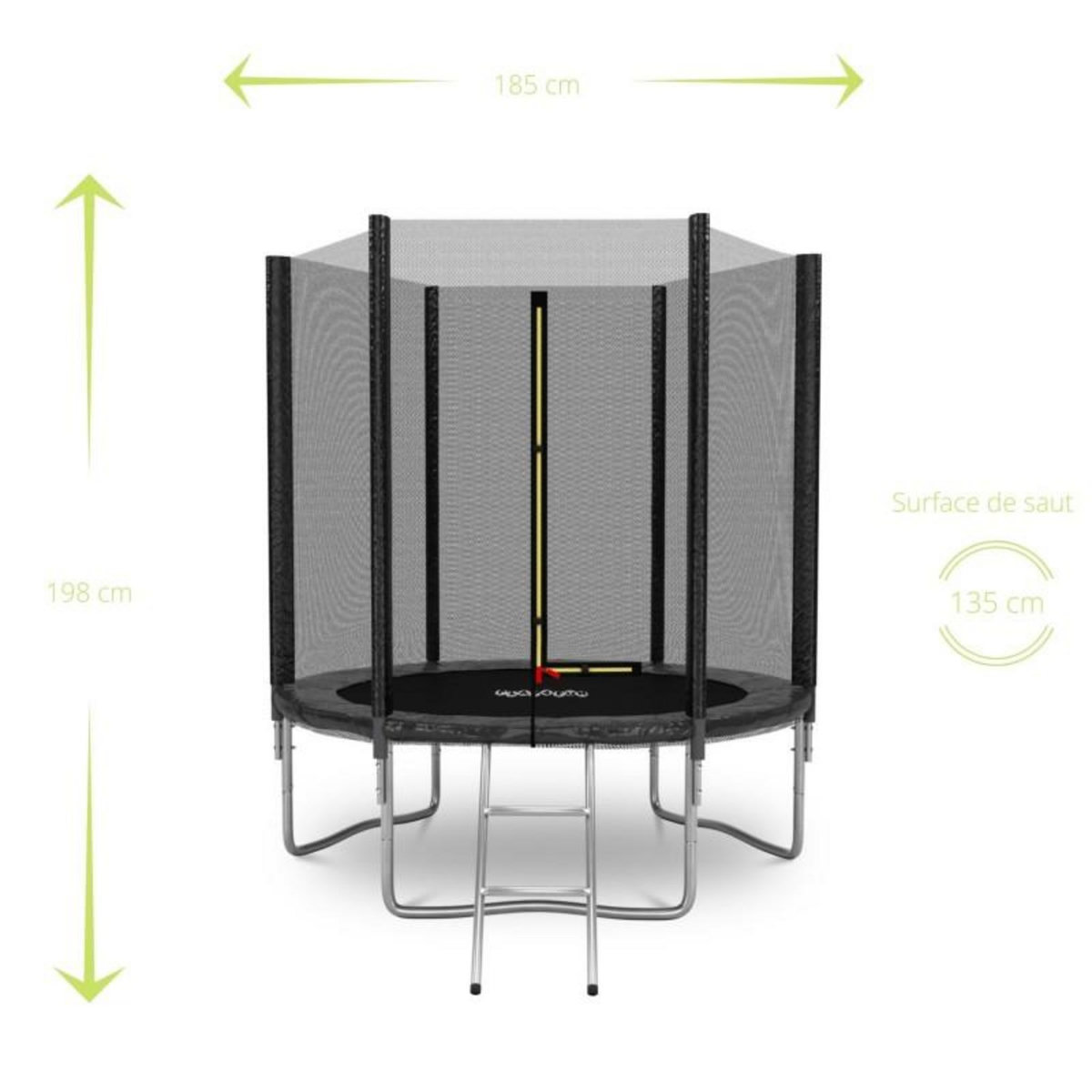 PLAY4FUN Trampoline de Jardin Deluxe 6FT ø185cm Noir - avec Filet de sécurité, Tapis de saut, Coussin de protection, Echelle