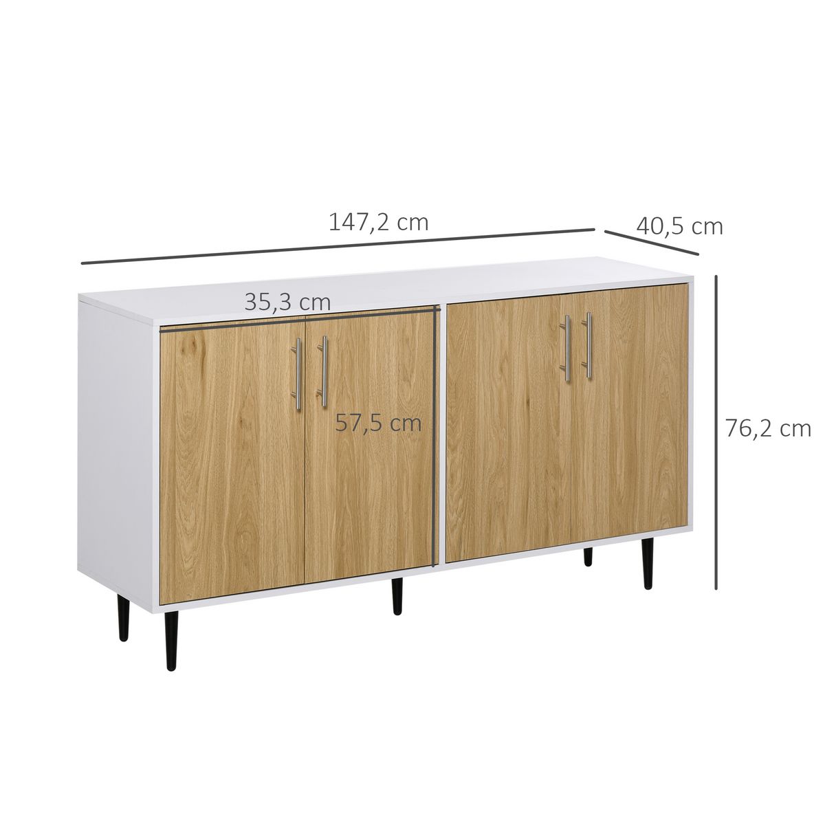 HOMCOM Buffet meuble de rangement 2 placards 2 portes avec étagères réglables blanc chêne clair