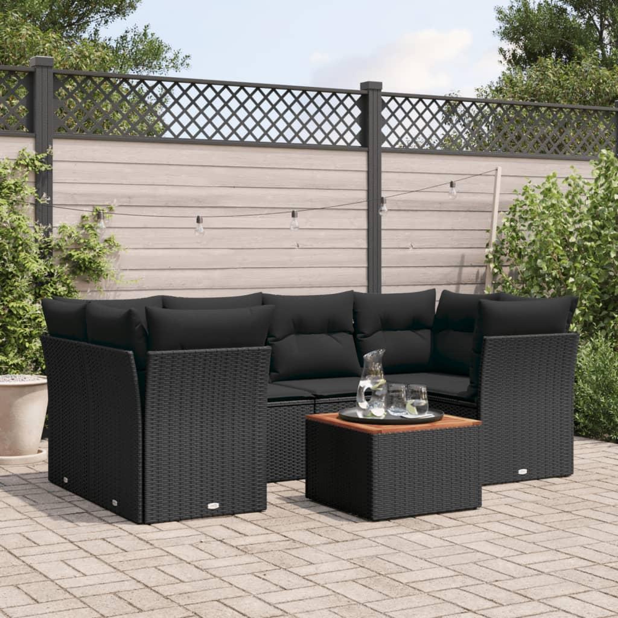 VIDAXL Salon de jardin 7 pcs avec coussins noir resine tressee