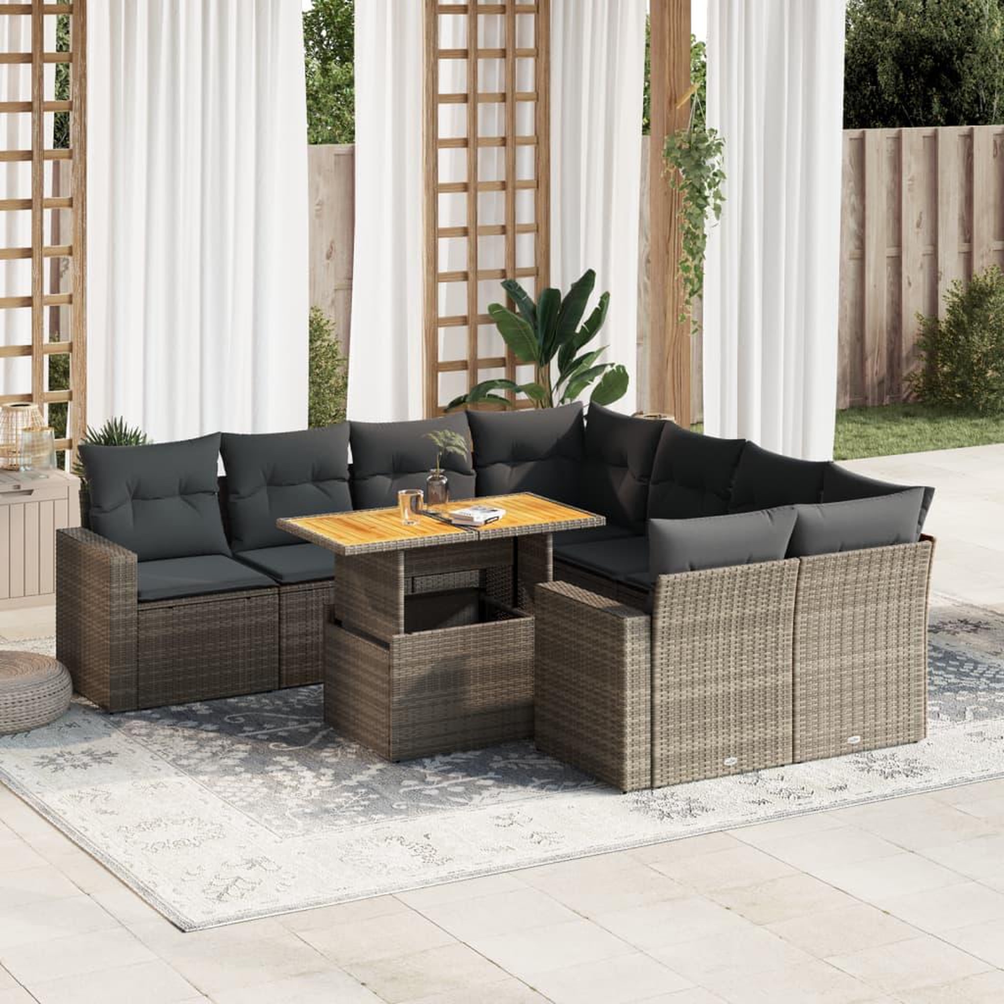 VIDAXL Salon de jardin 9 pcs avec coussins gris resine tressee