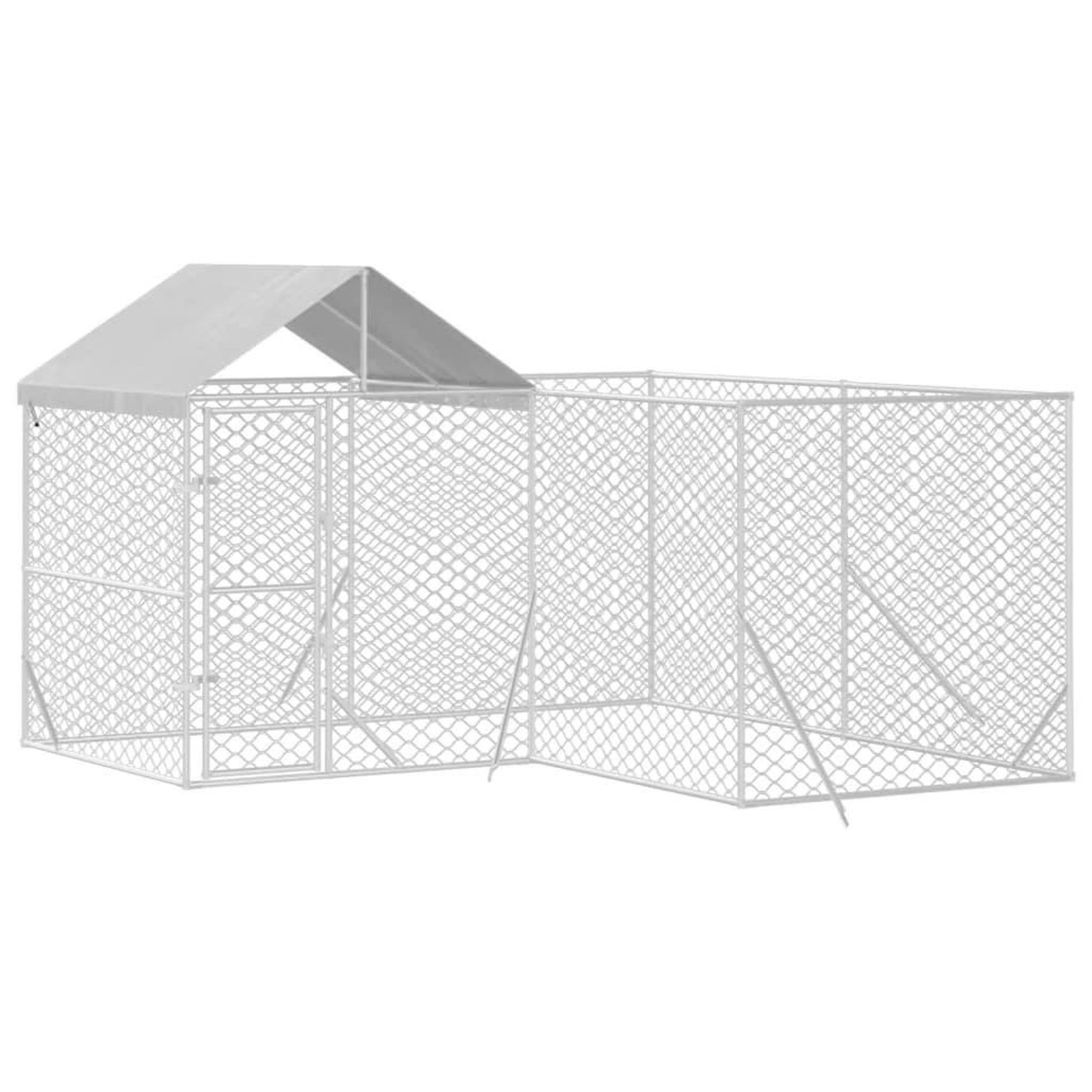 Voir la diapositive 3 : VIDAXL Chenil d'exterieur pour chiens avec toit argente 4x4x2,5 m