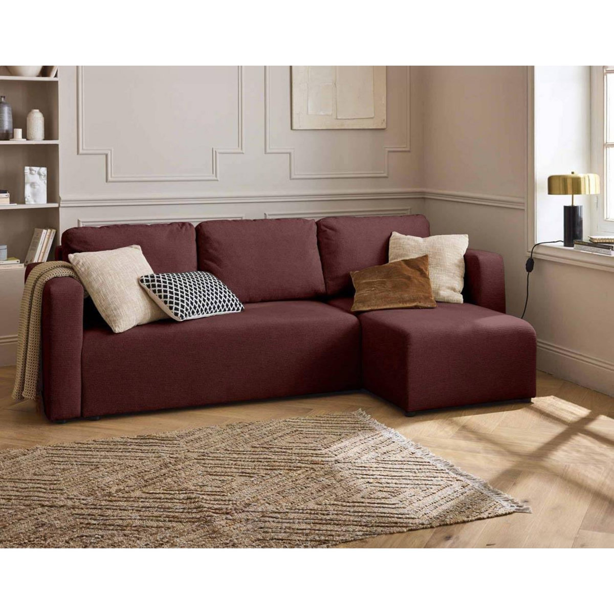 BEST MOBILIER Canopy - canapé d'angle réversible - 4 places - convertible avec coffre - en tissu texturé