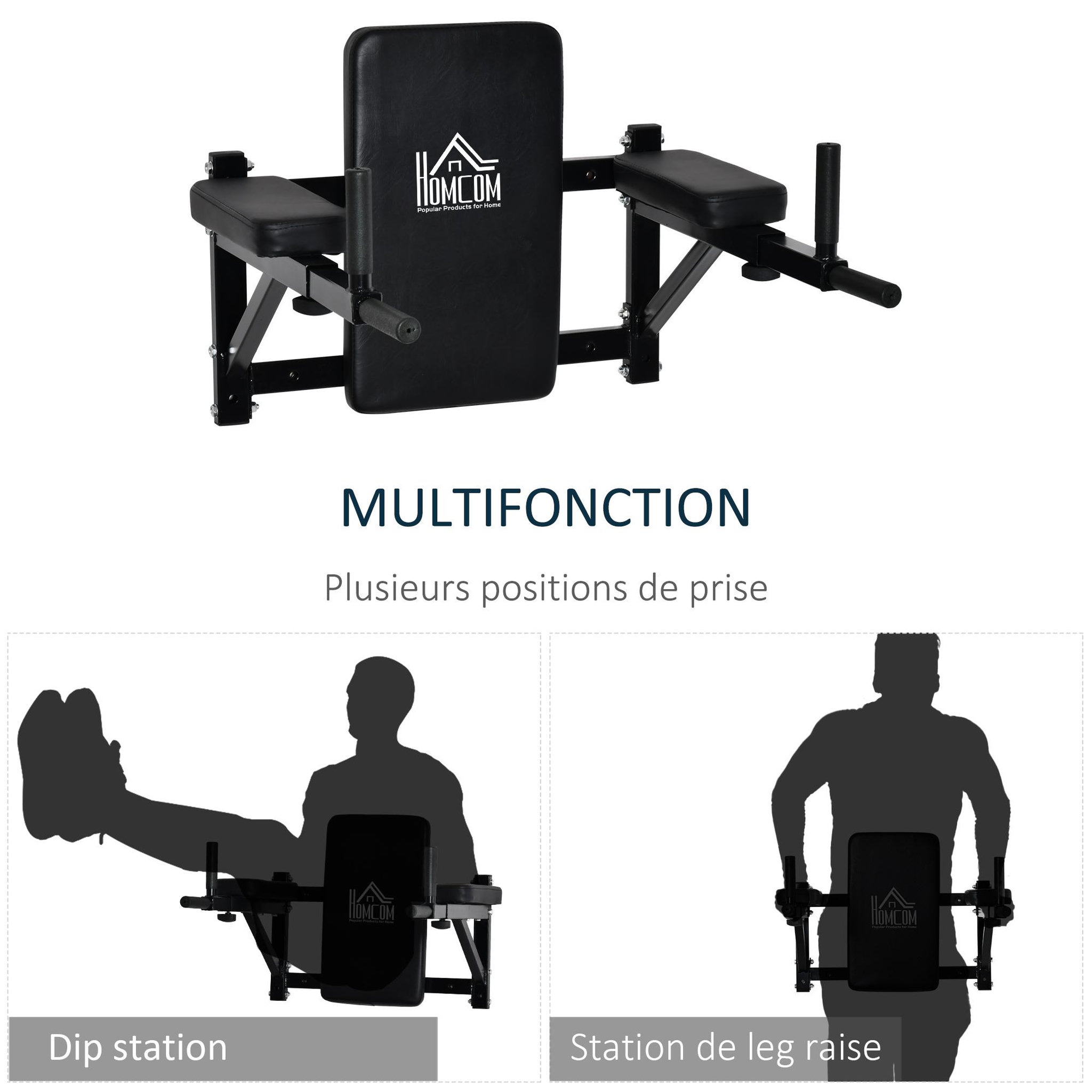 Voir la diapositive 4 : HOMCOM Barre de traction barre de Fitness fixation murale réglable acier 70 x 48 x 53-63 cm noir