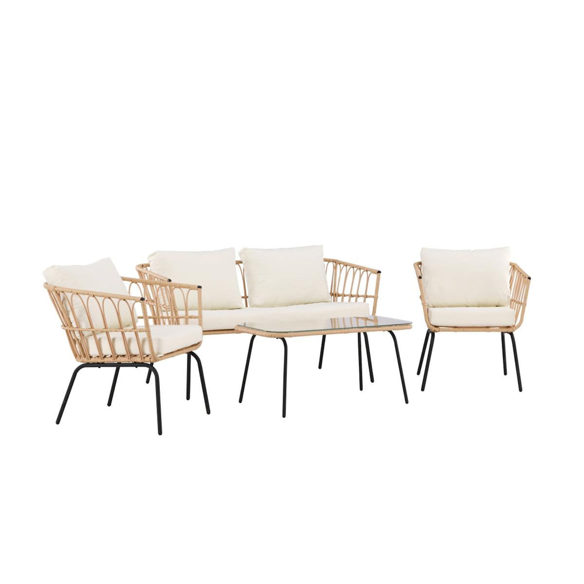 Paris Prix Salon de Jardin 4 Places en Rotin  Ortigia  142cm Naturel
