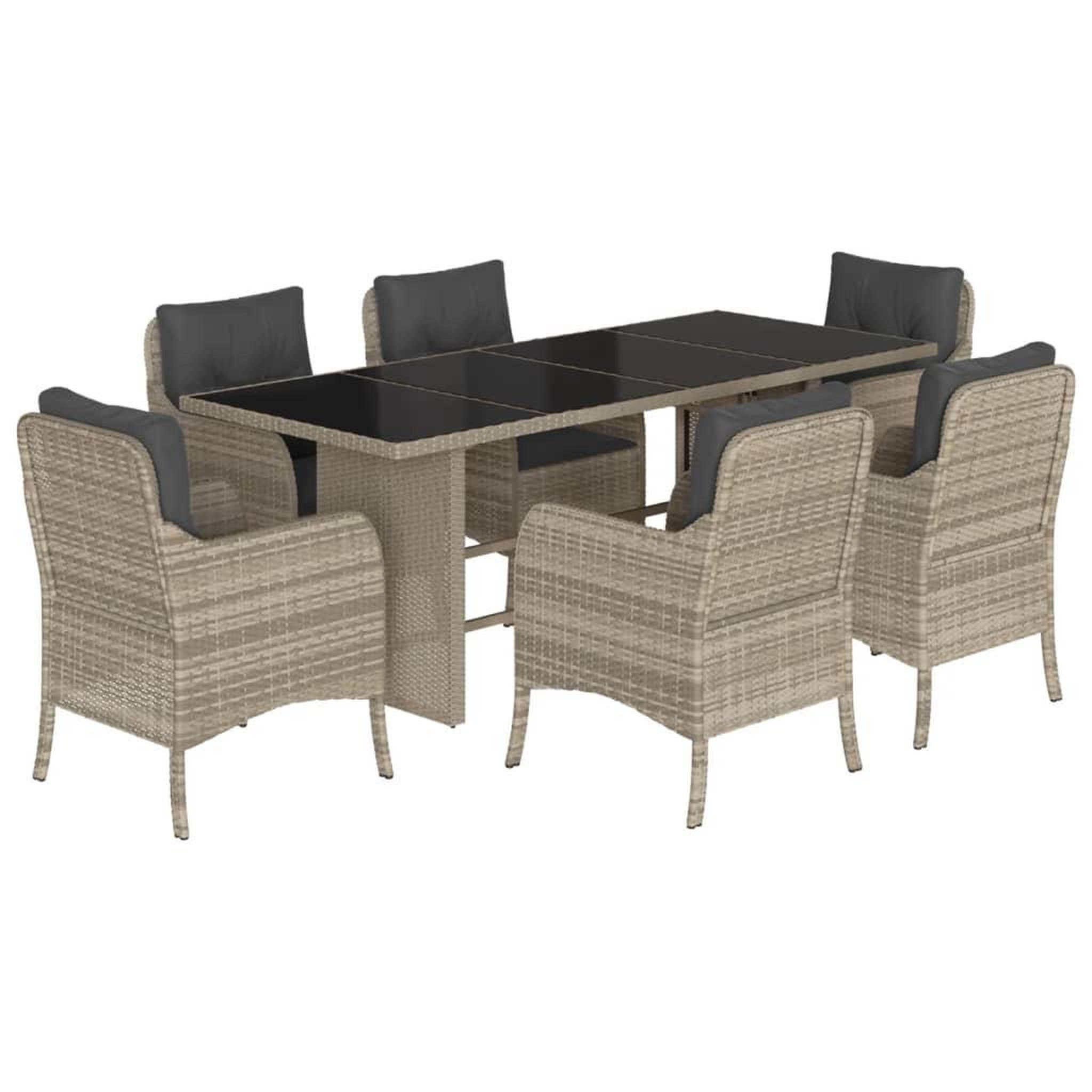 Voir la diapositive 2 : VIDAXL Ensemble a manger de jardin et coussins 7 pcs gris clair rotin