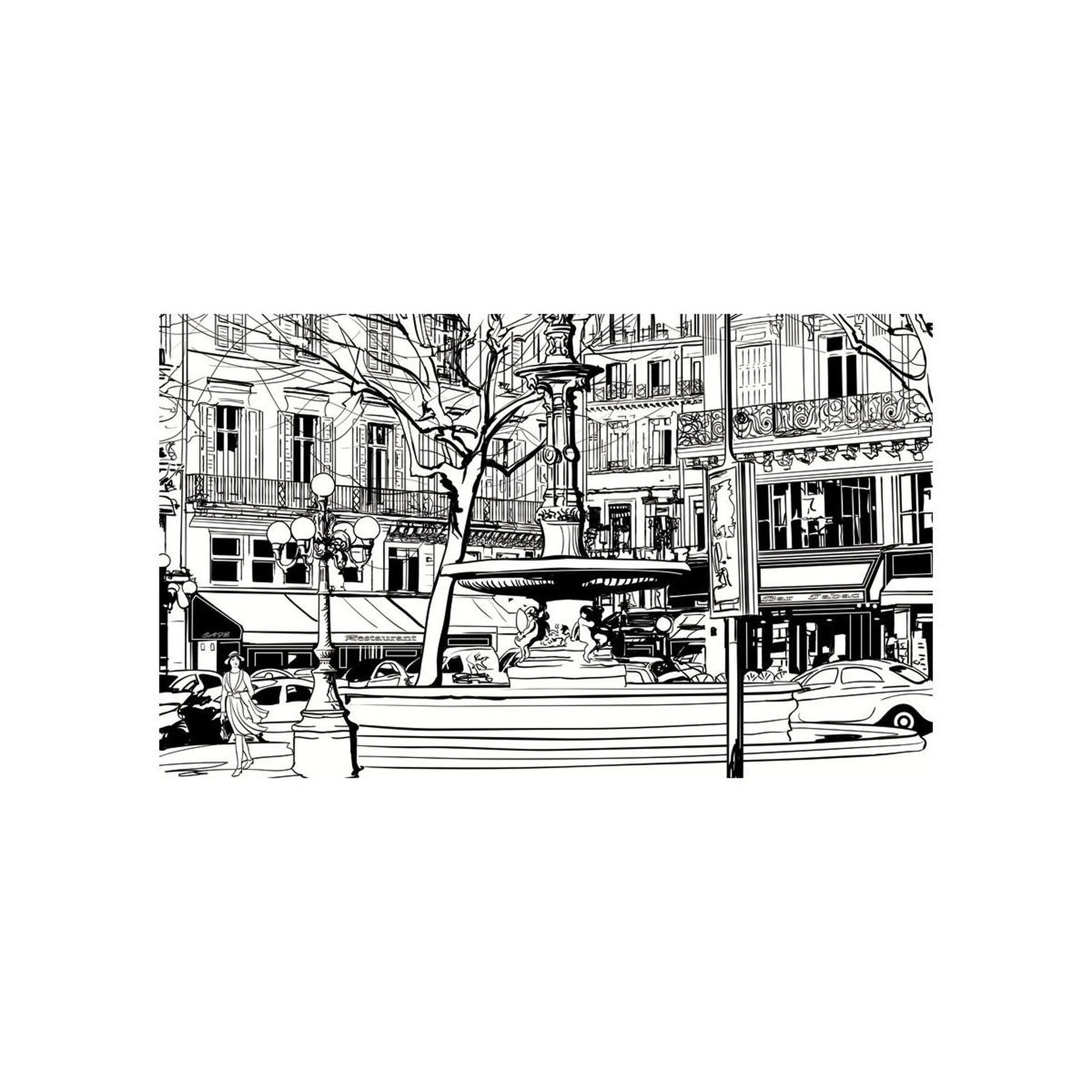 Voir la diapositive 2 : Paris Prix Papier peint  sketch of parisian fountain ii  270x450cm