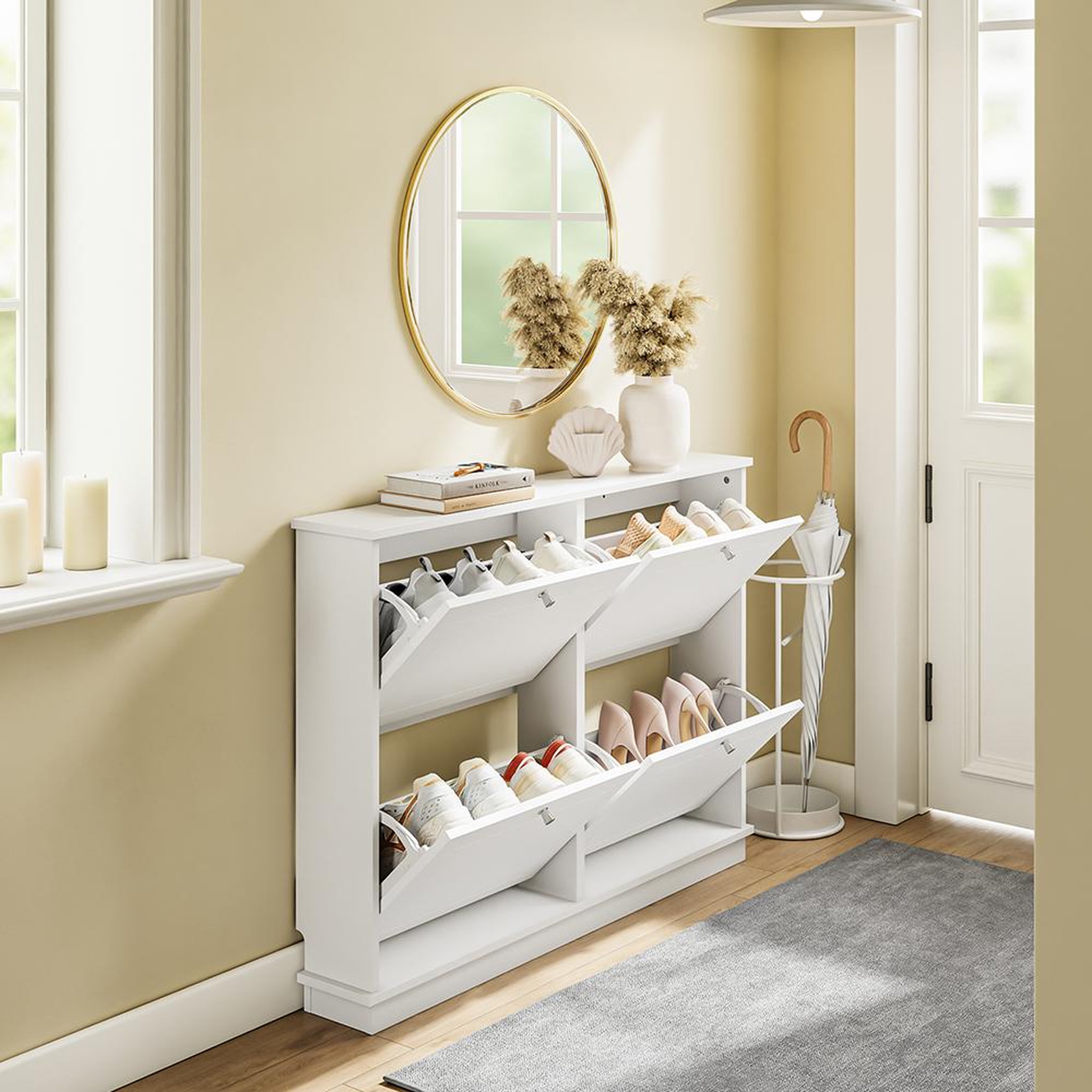 Voir la diapositive 4 : SOBUY Armoire à chaussures Blanc 105x48x78 cm FSR216-W