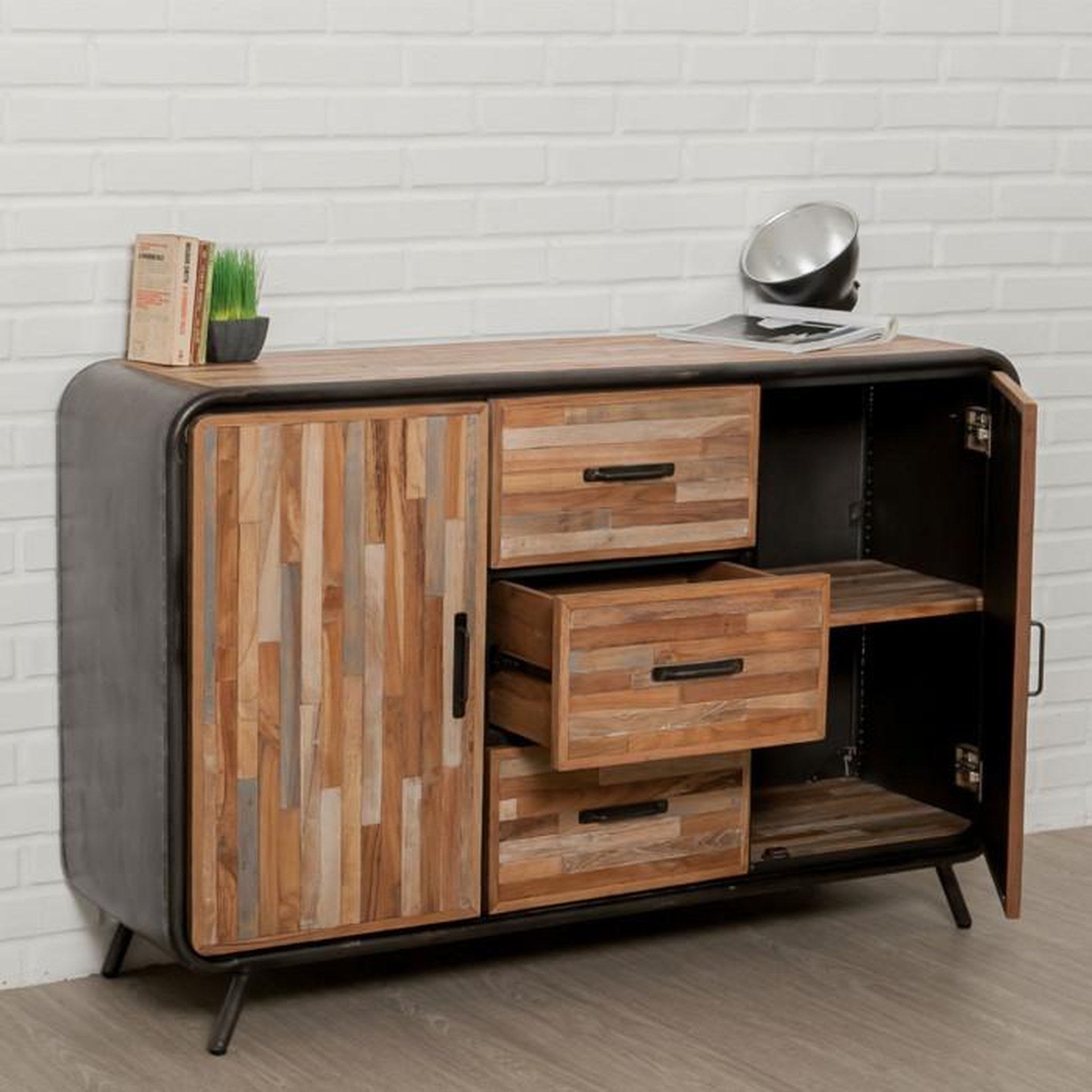 Voir la diapositive 4 : Paris Prix Buffet 2 Portes en Teck Industriel  Fusion  140cm Naturel