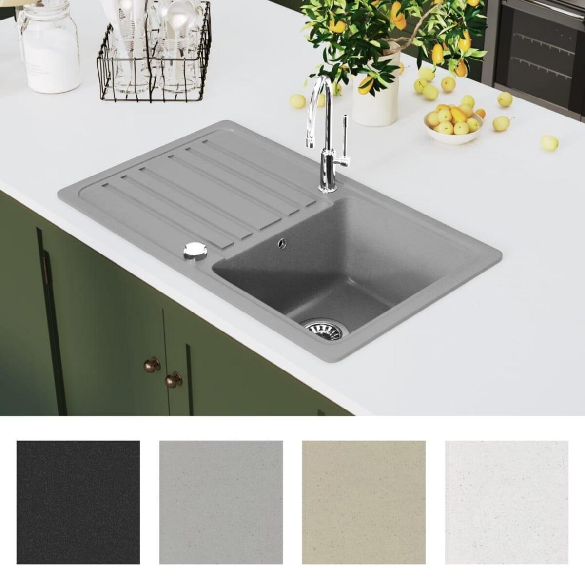 VIDAXL Evier de cuisine en granite avec egouttoir reversible Gris