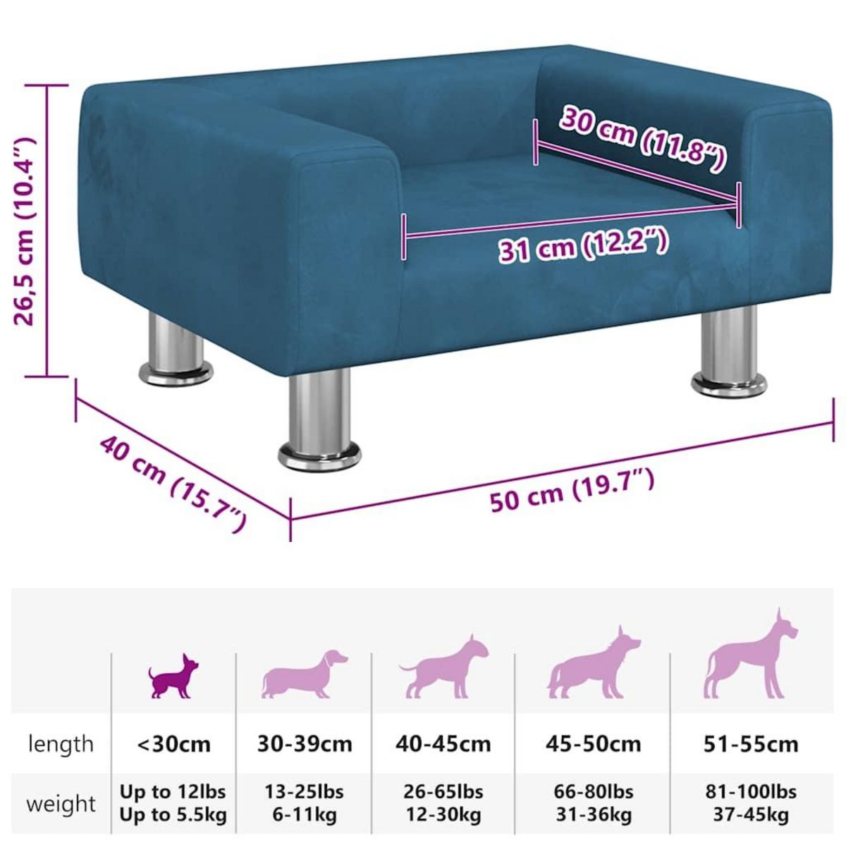 VIDAXL Lit pour chien bleu 50x40x26,5 cm velours
