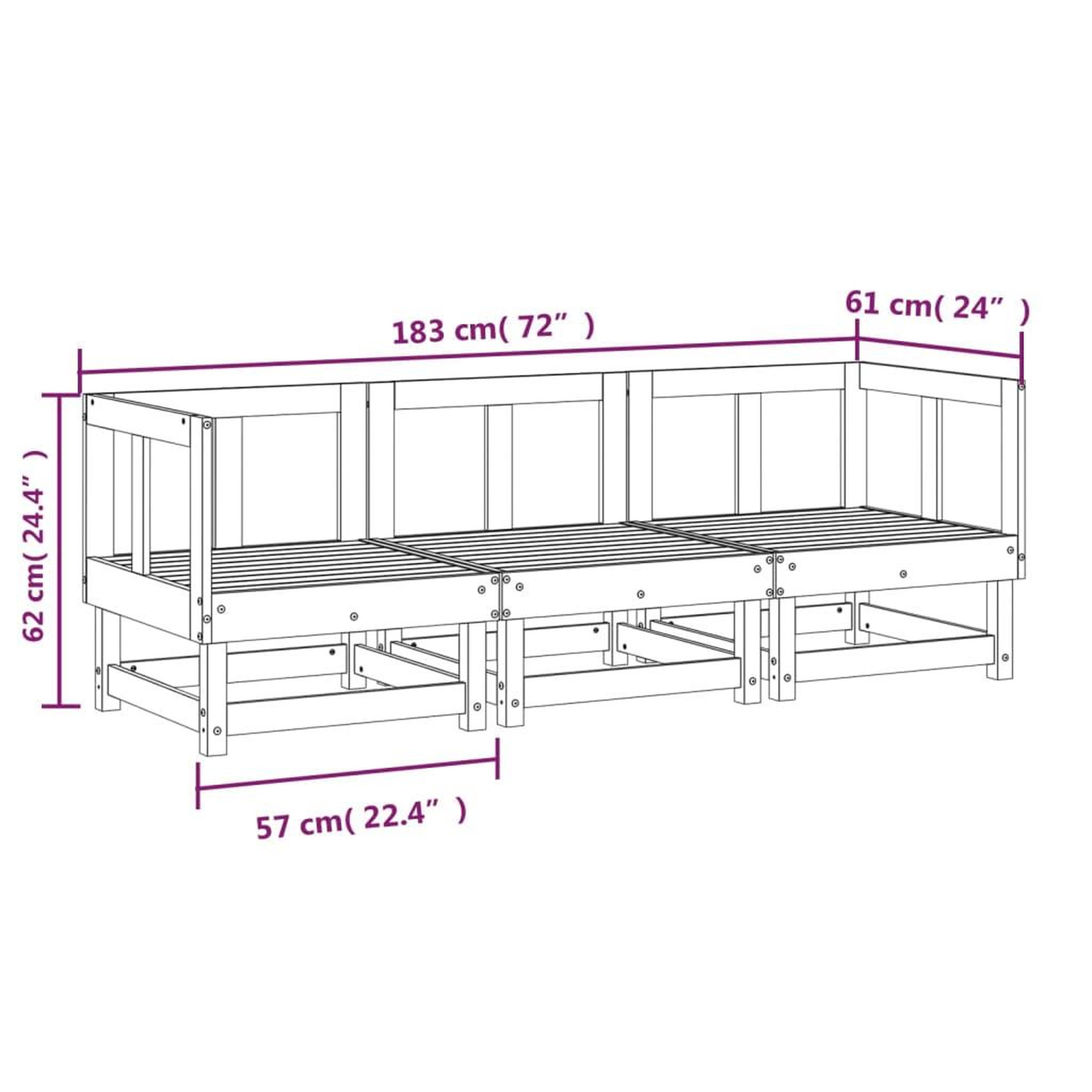 Voir la diapositive 6 : VIDAXL Salon de jardin 3 pcs blanc bois massif de pin