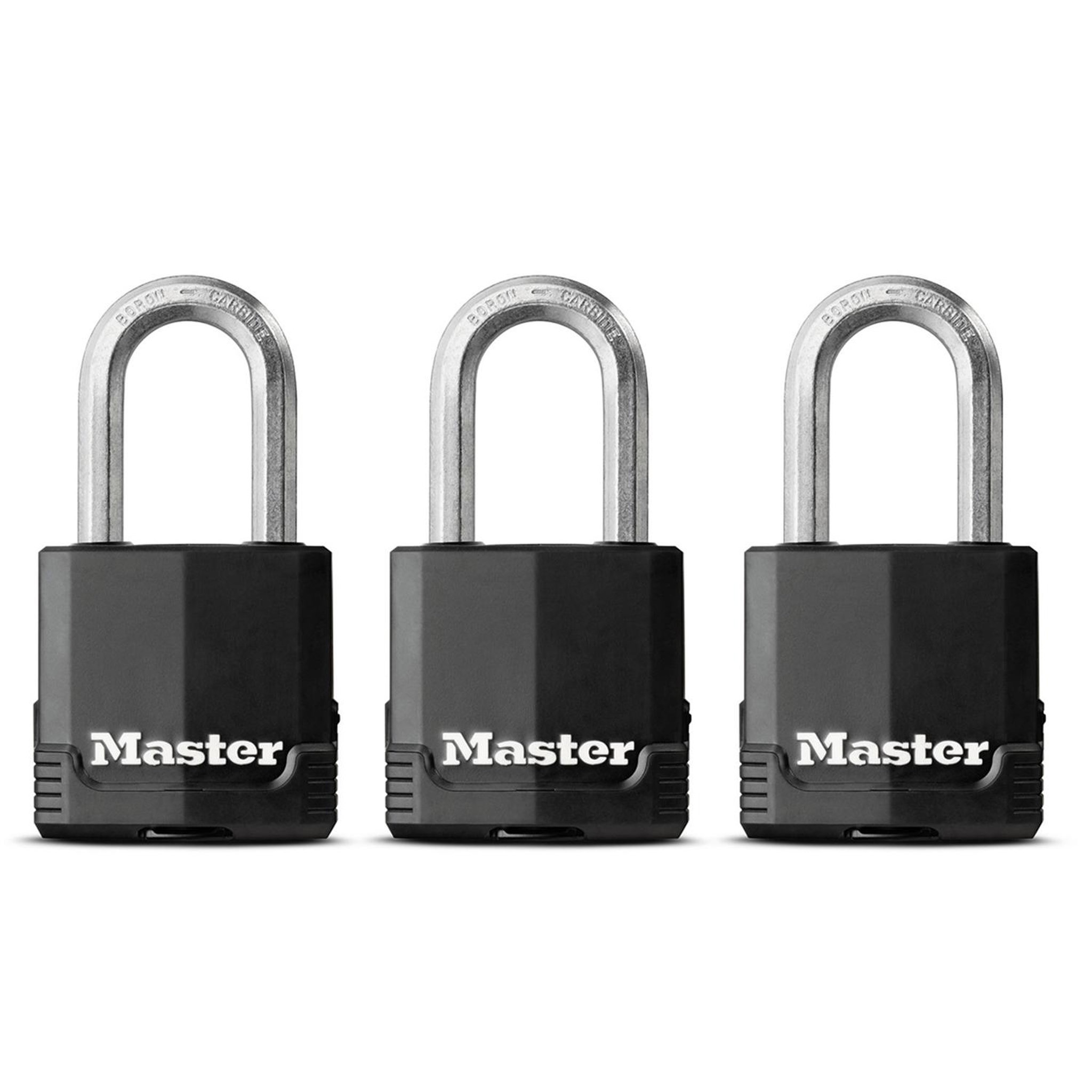 Master lock Cadenas Haute Sécurité [A Clé] [Acier Laminé Recouvert] [Anti-rouille] [Anse M] [Pack de 3]