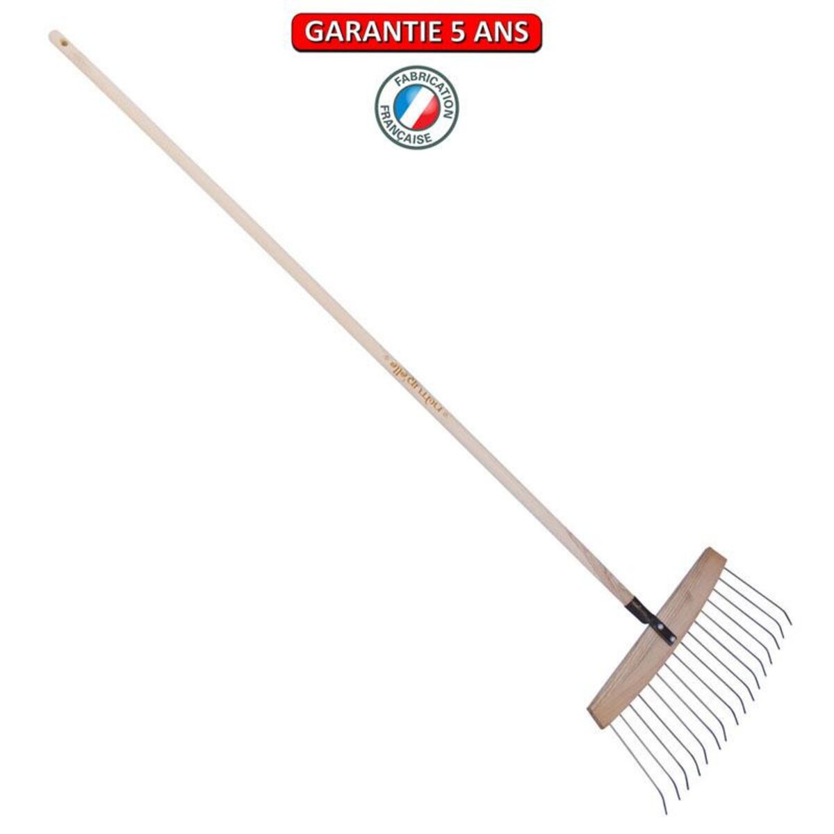 OUTILS PERRIN Balai à feuilles et gazon bois/acier 16 dents, manche 165cm - Miel