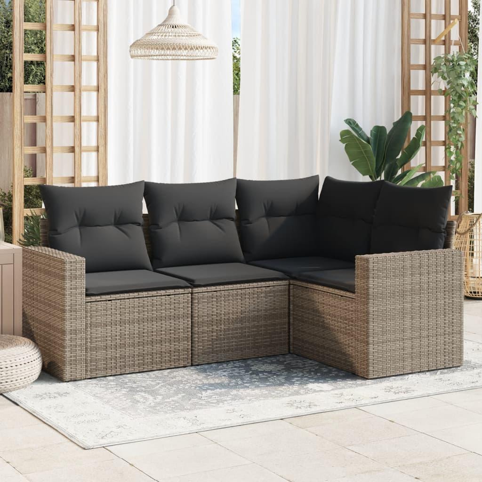 VIDAXL Salon de jardin 4 pcs avec coussins gris resine tressee
