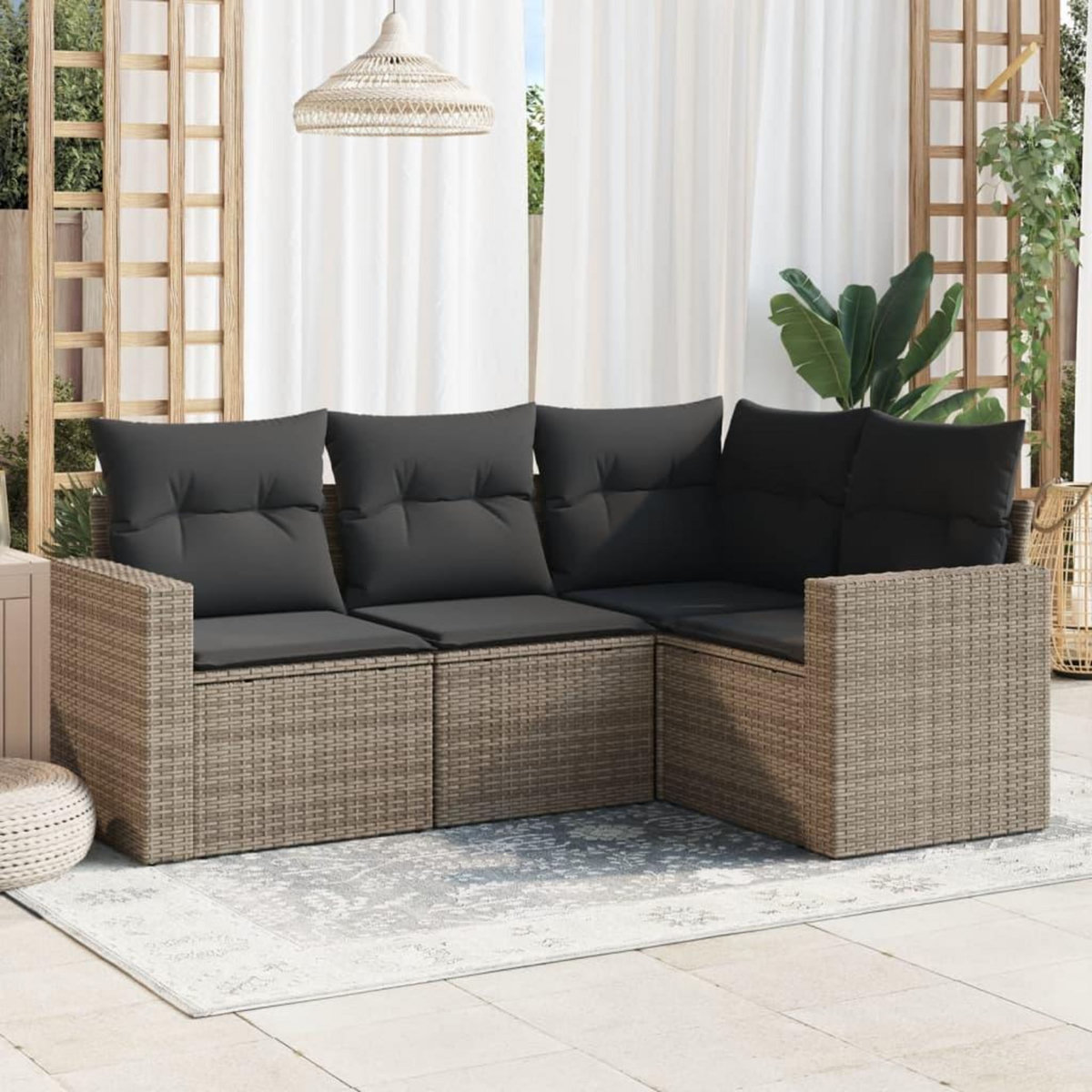 VIDAXL Salon de jardin 4 pcs avec coussins gris resine tressee