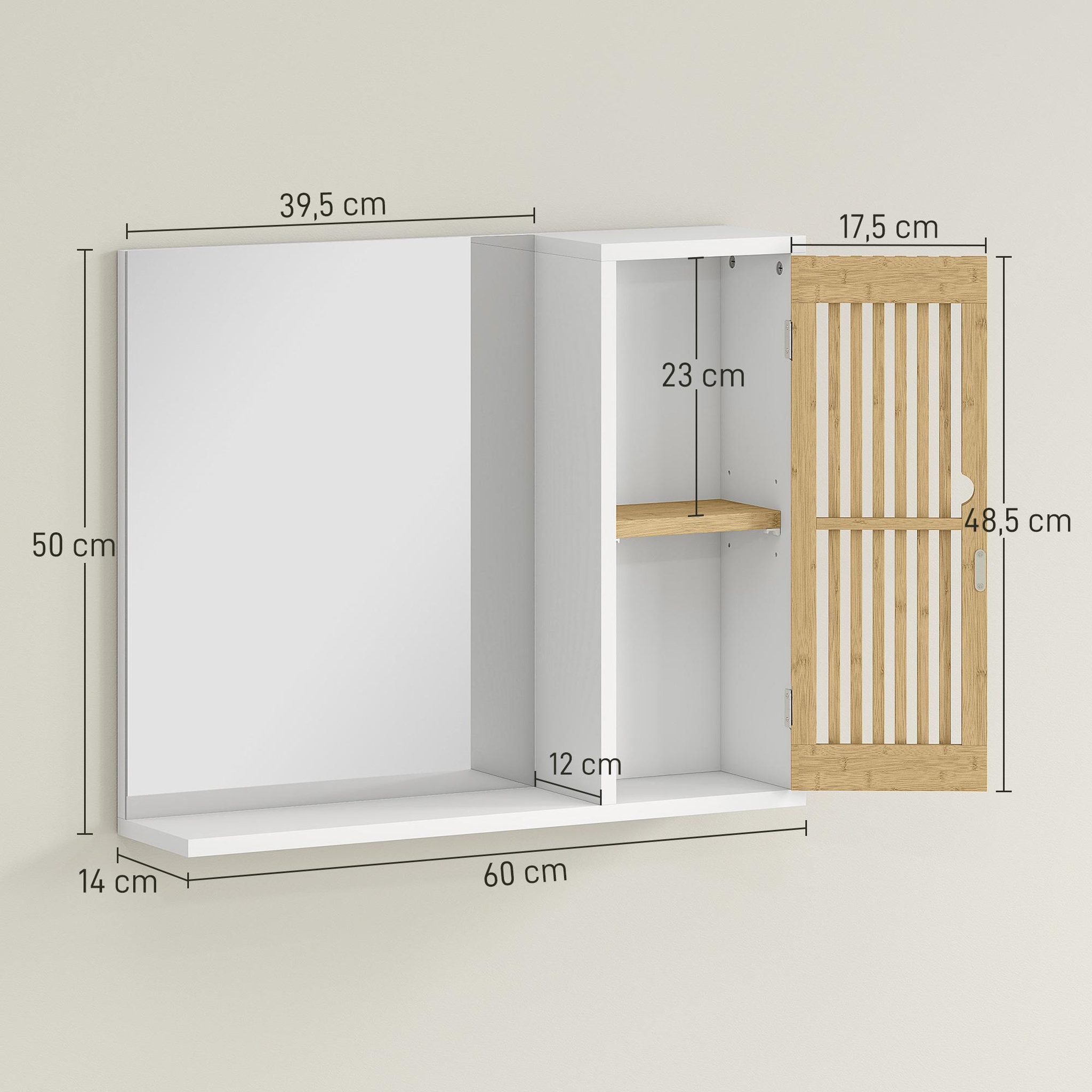 Voir la diapositive 3 : HOMCOM Miroir étagère style cosy - armoire miroir salle de bain 1 porte - bambou blanc