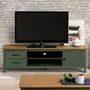 HOMIFAB Meuble TV 1 porte 2 tiroirs en pin massif / vert 158 cm - Ida