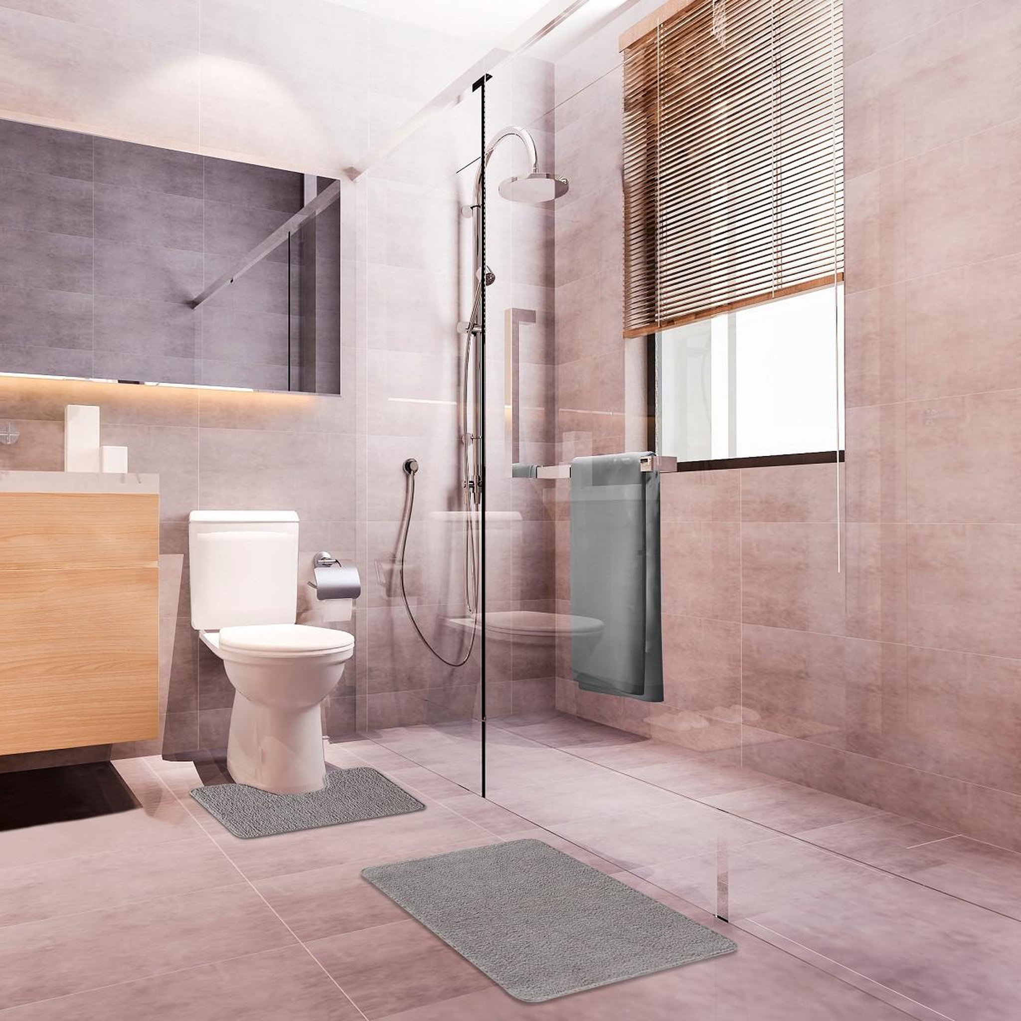 Voir la diapositive 2 : GUY LEVASSEUR Lot de 2 tapis de bain polyester 50x80cm + 50x40cm 50x80cm